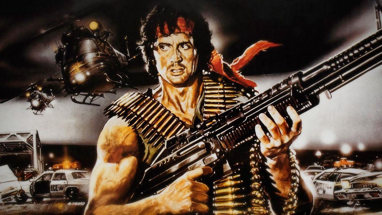 Rambo Sylvester Stallone Machine guns Movies wallpaperx1080