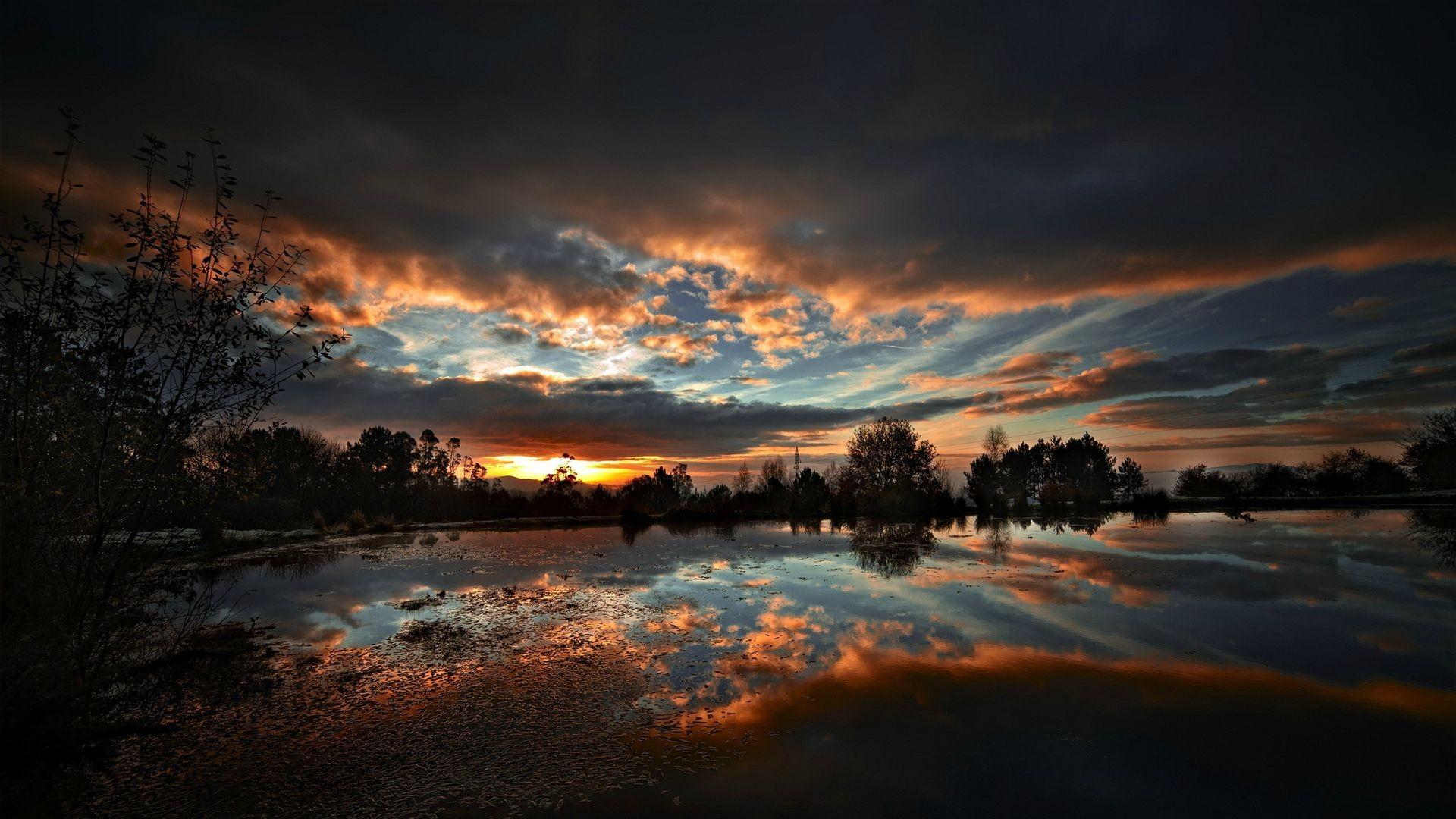 #trees, #HDR, #sunset, #clouds, #nature, #reflection, #lake