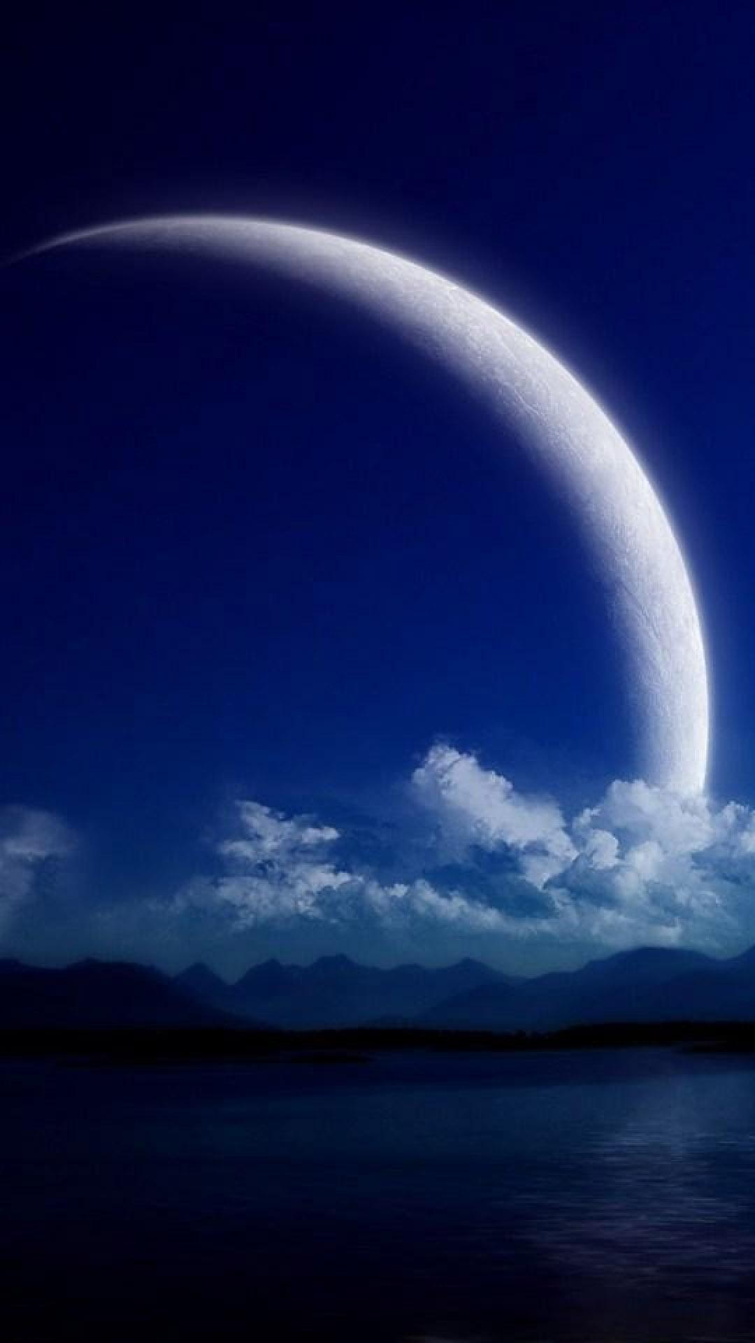 Huge Moon Over The Sea Smartphone Wallpaper HD ⋆ GetPhotos