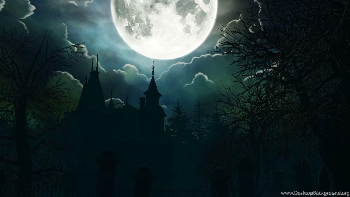 Download 1366x768 Halloween Big Moon Wallpaper Desktop Background