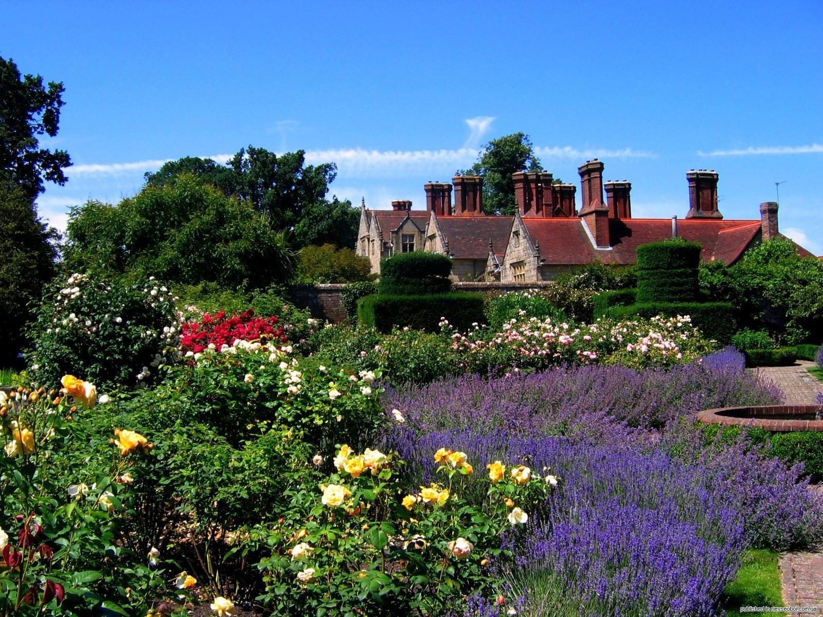 English Landscape Desktop Background. Gardening: Flower and Vegetables
