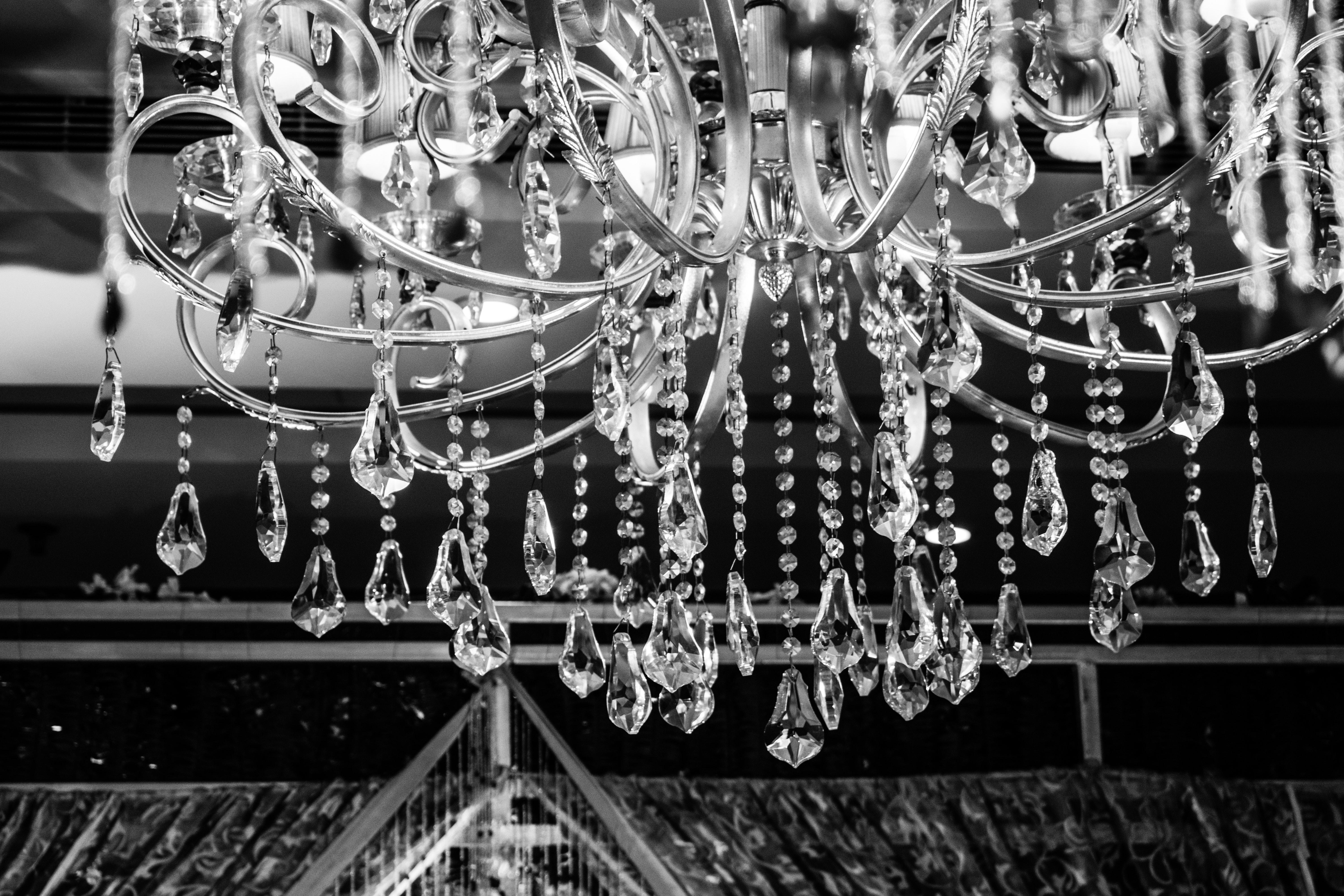 Grayscale Photo of Glass Chandelier · Free