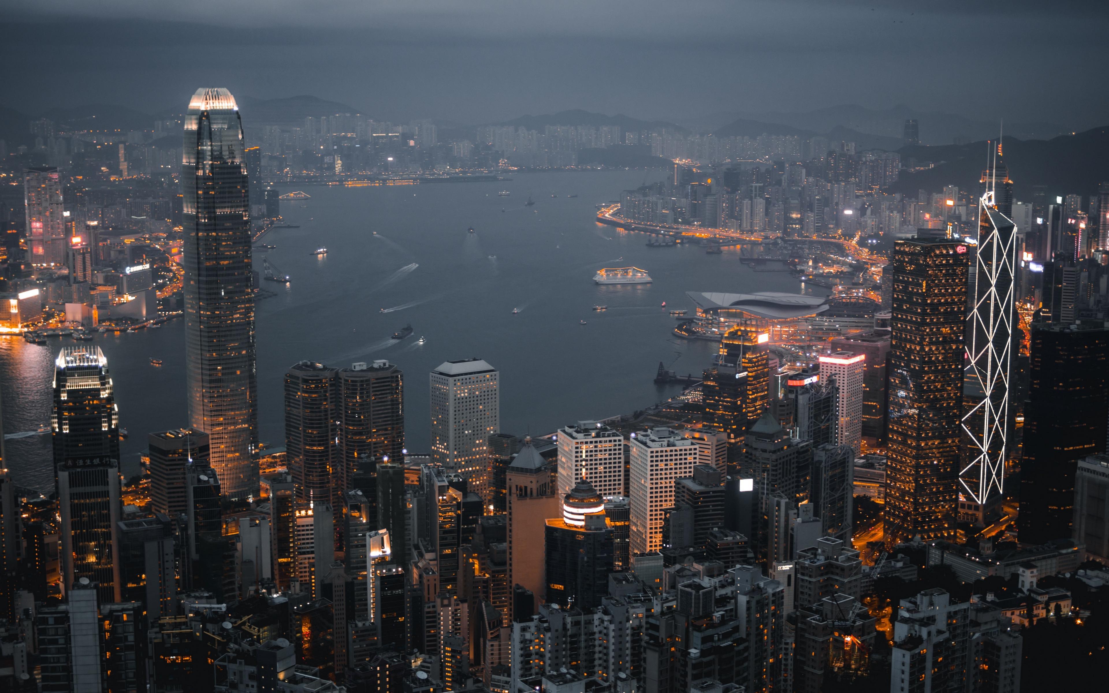 Cityscape Wallpaper 4K, Hong Kong, Night, City lights, #21