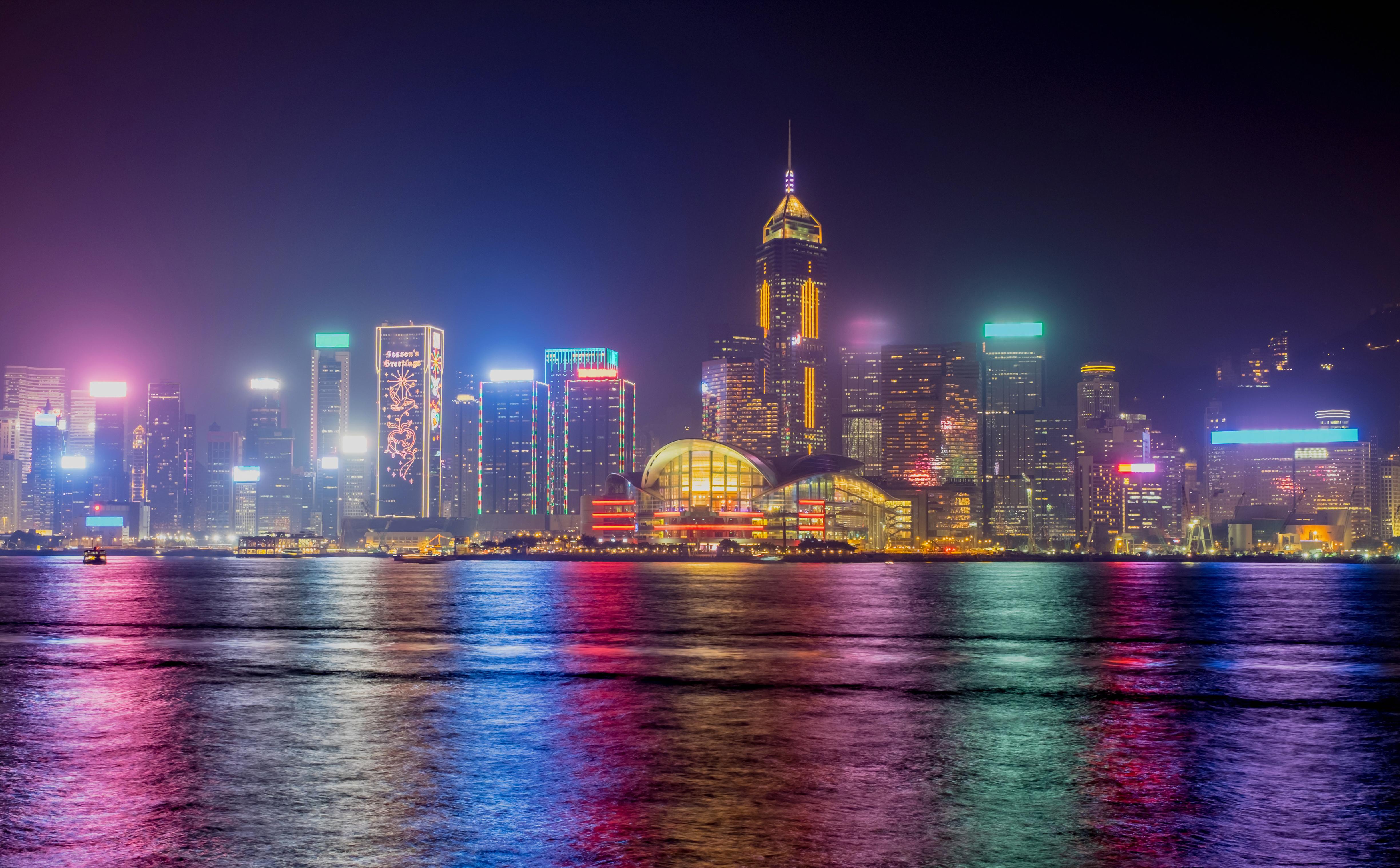 Wallpaper Hong Kong, Skyline, Nightscape, 4K, World