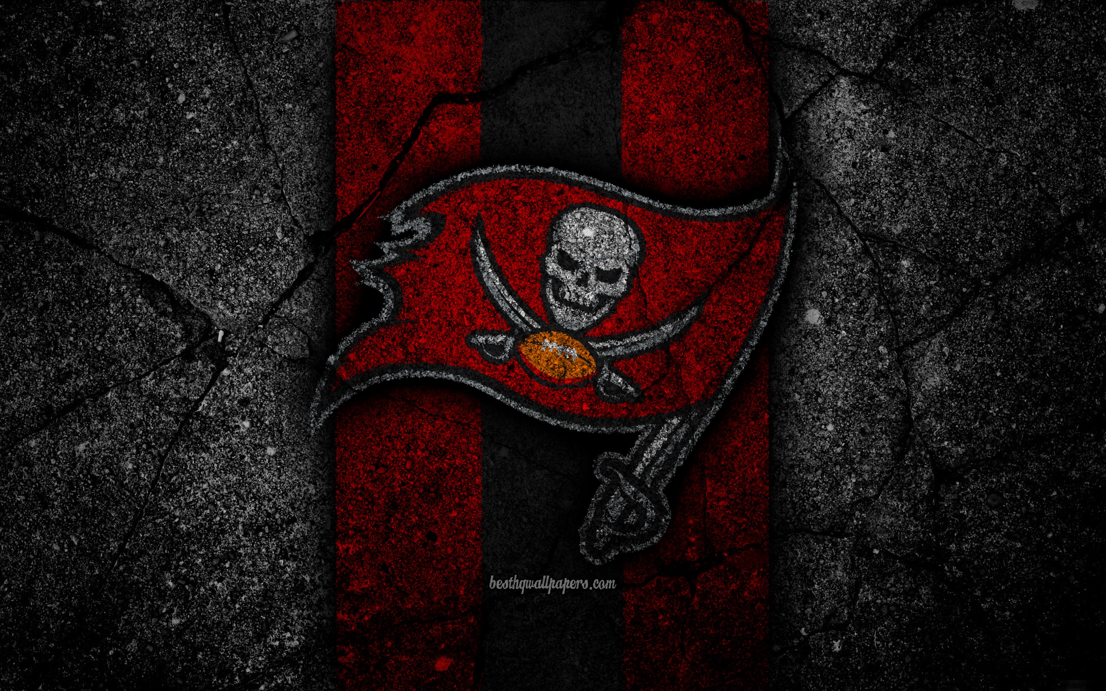 Download wallpaper 4k, Tampa Bay Buccaneers, logo, black stone, NFL