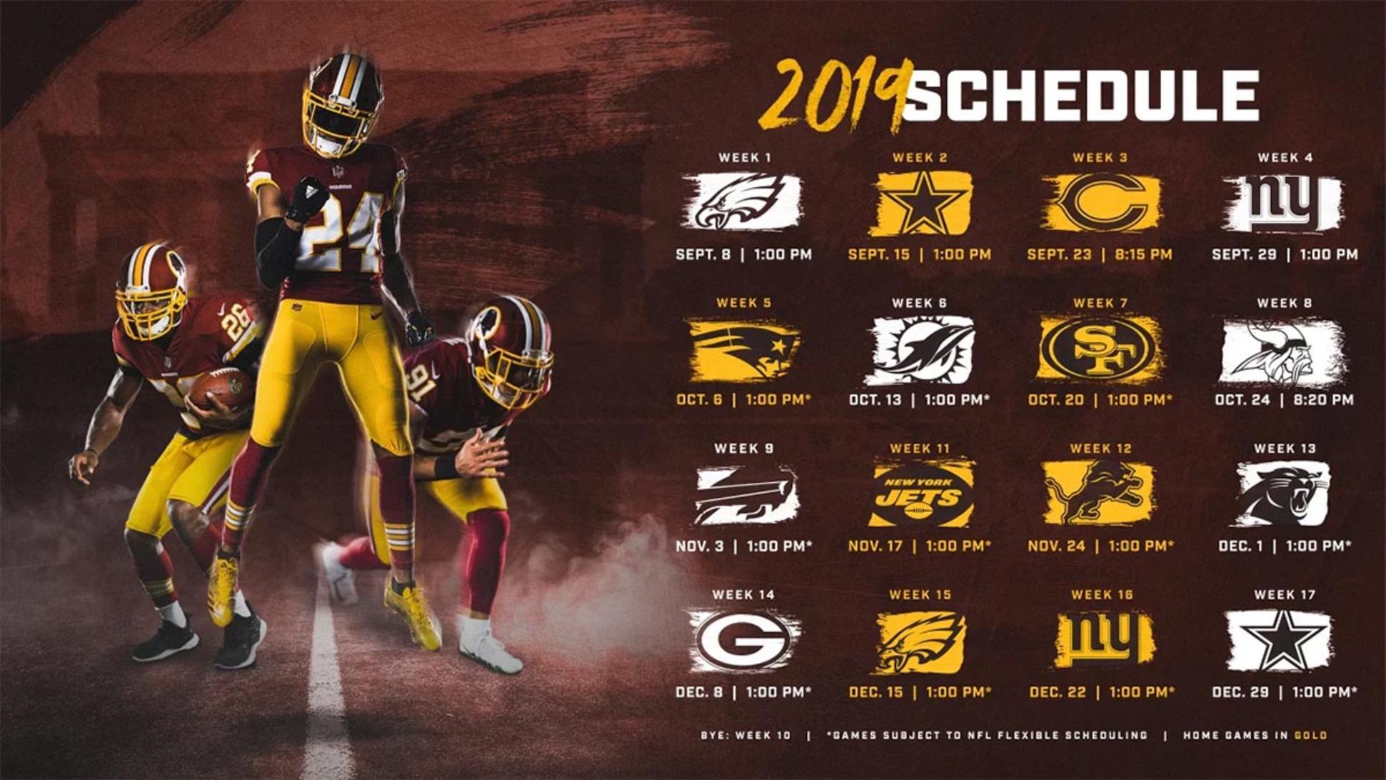 Redskins' 2019 Schedule Includes 2 Prime Time Games