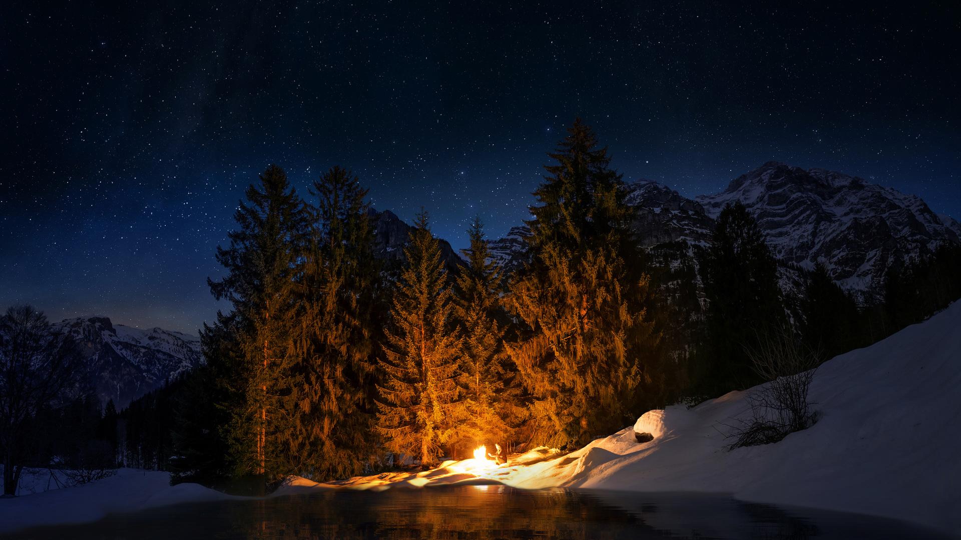 Campfire Forest Laptop Full HD 1080P HD 4k Wallpaper