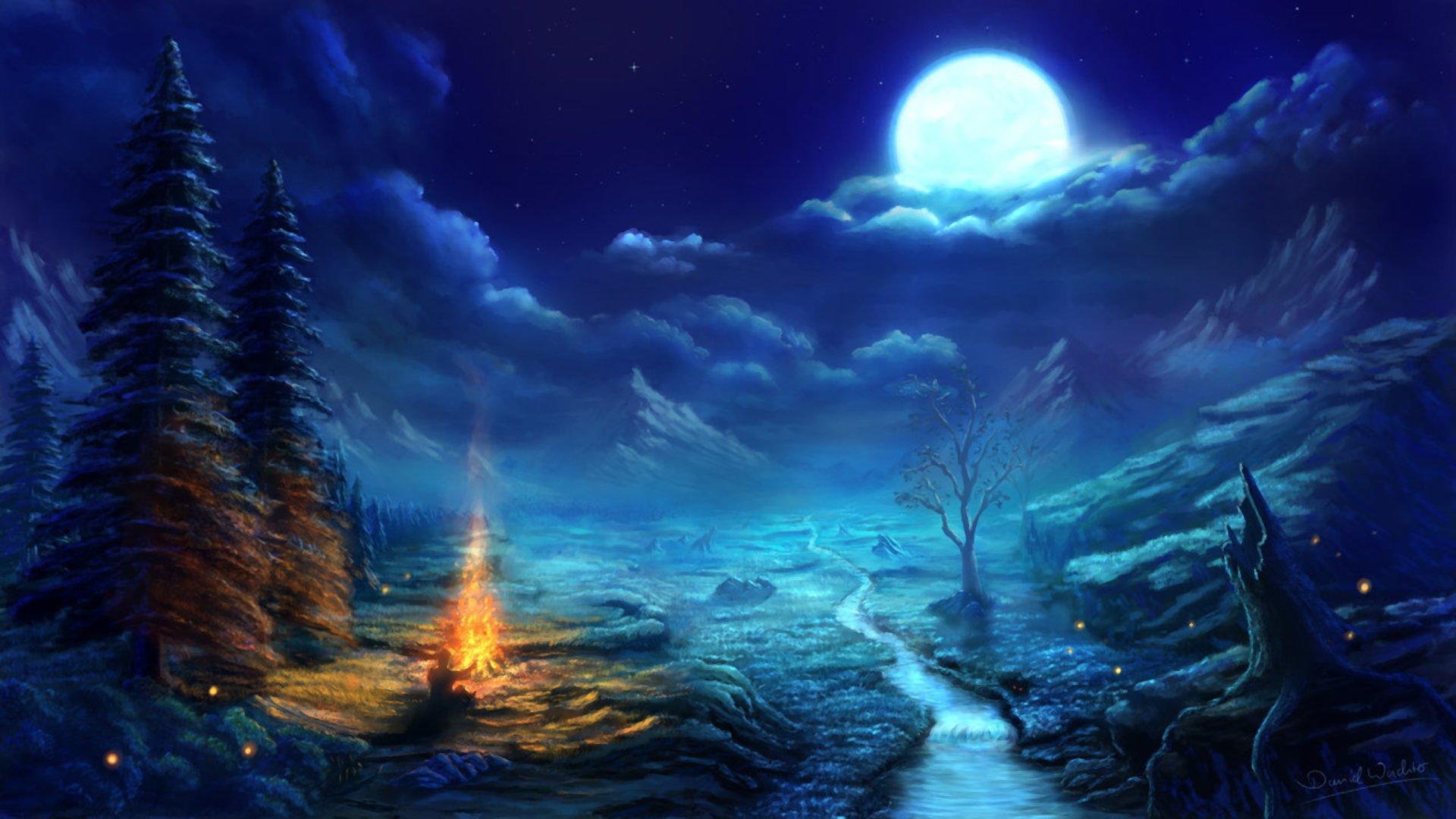 Full Moon on Winter Night HD Wallpaper