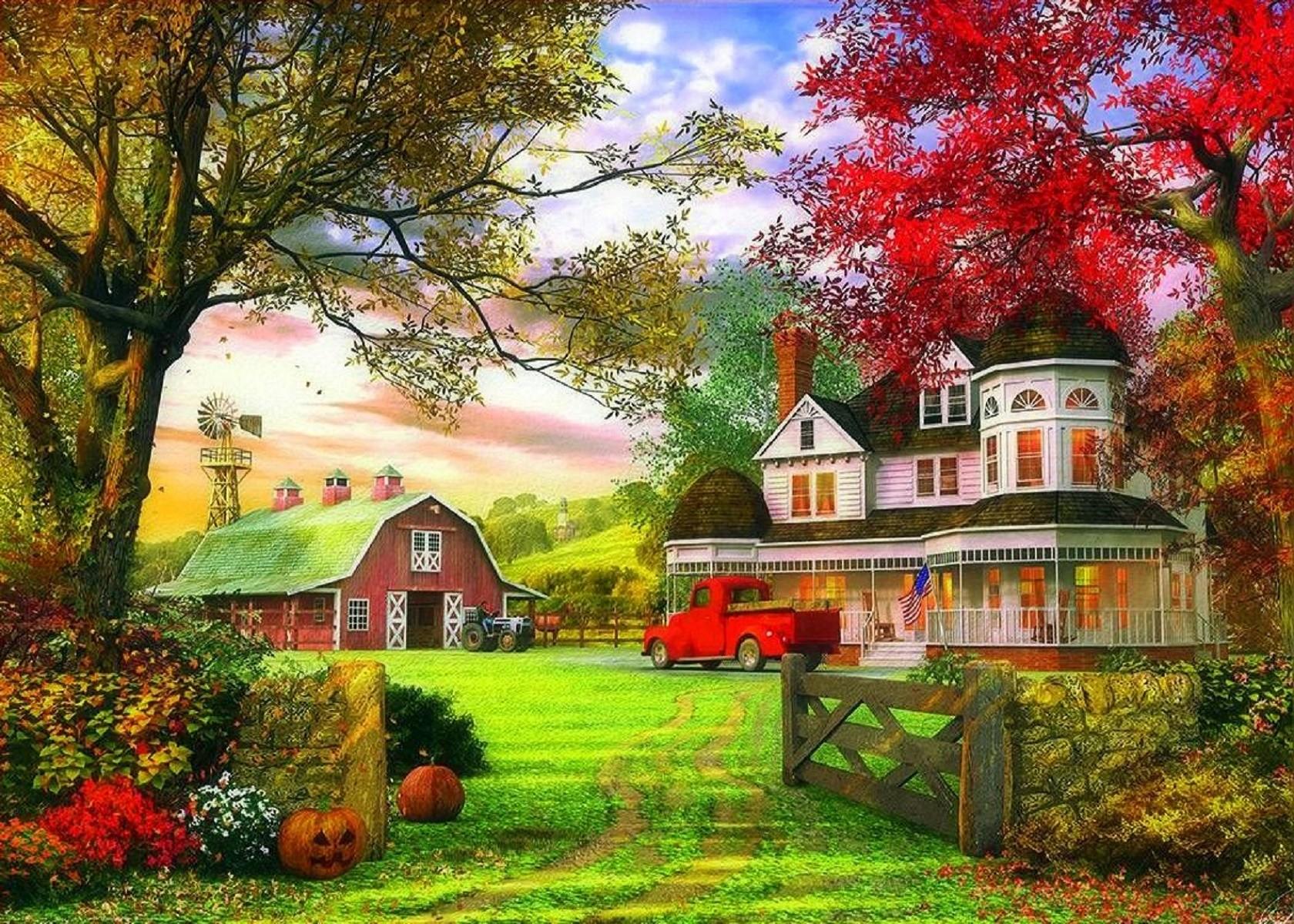Autumn Farmhouse Wallpaper