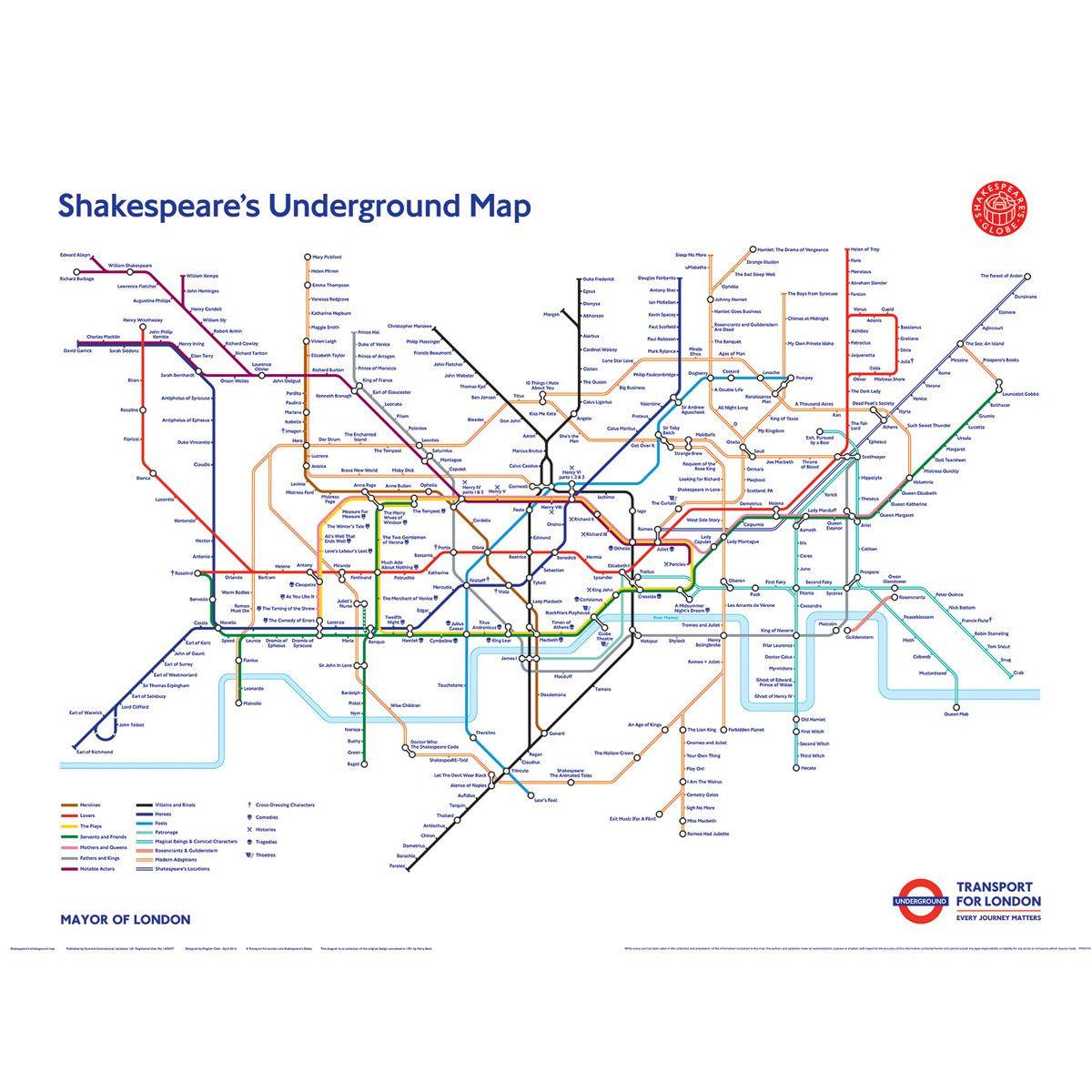 Shakespeare's 400th Anniversary Tube Map. London Transport Museum