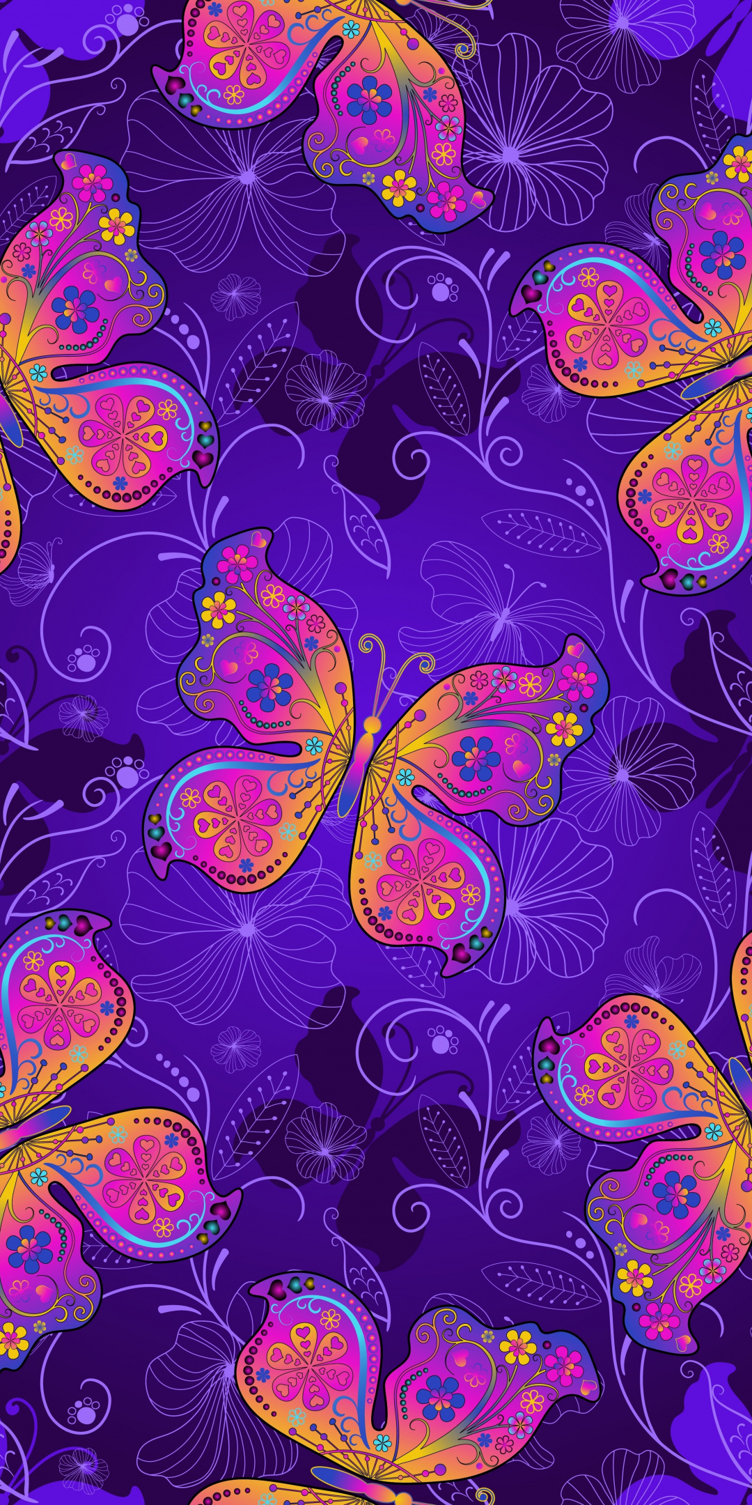 Download 1080x2160 wallpaper butterflies, digital artwork, gradient