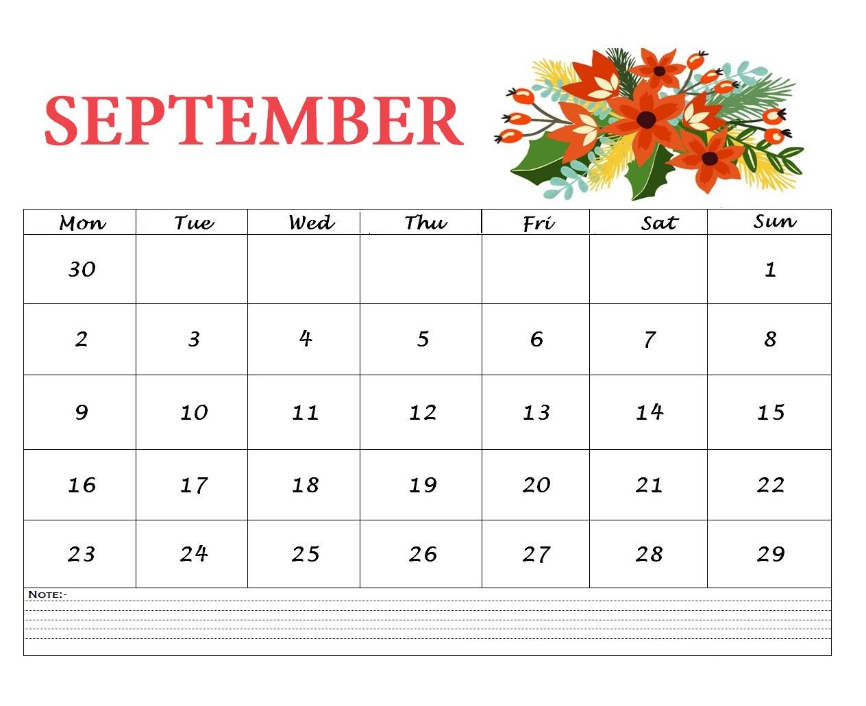 Floral September 2019 Wall Calendar
