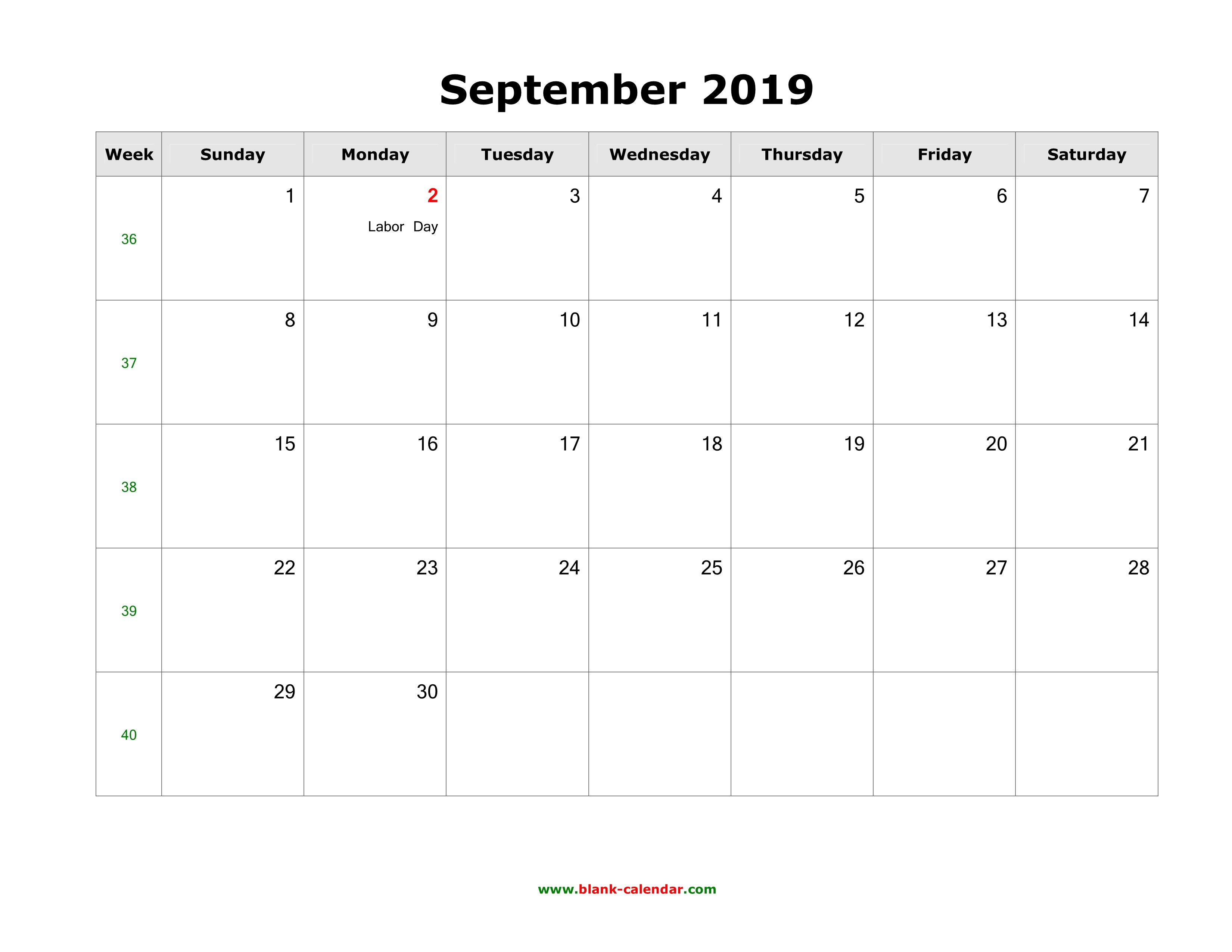 blank september 2019 calendar