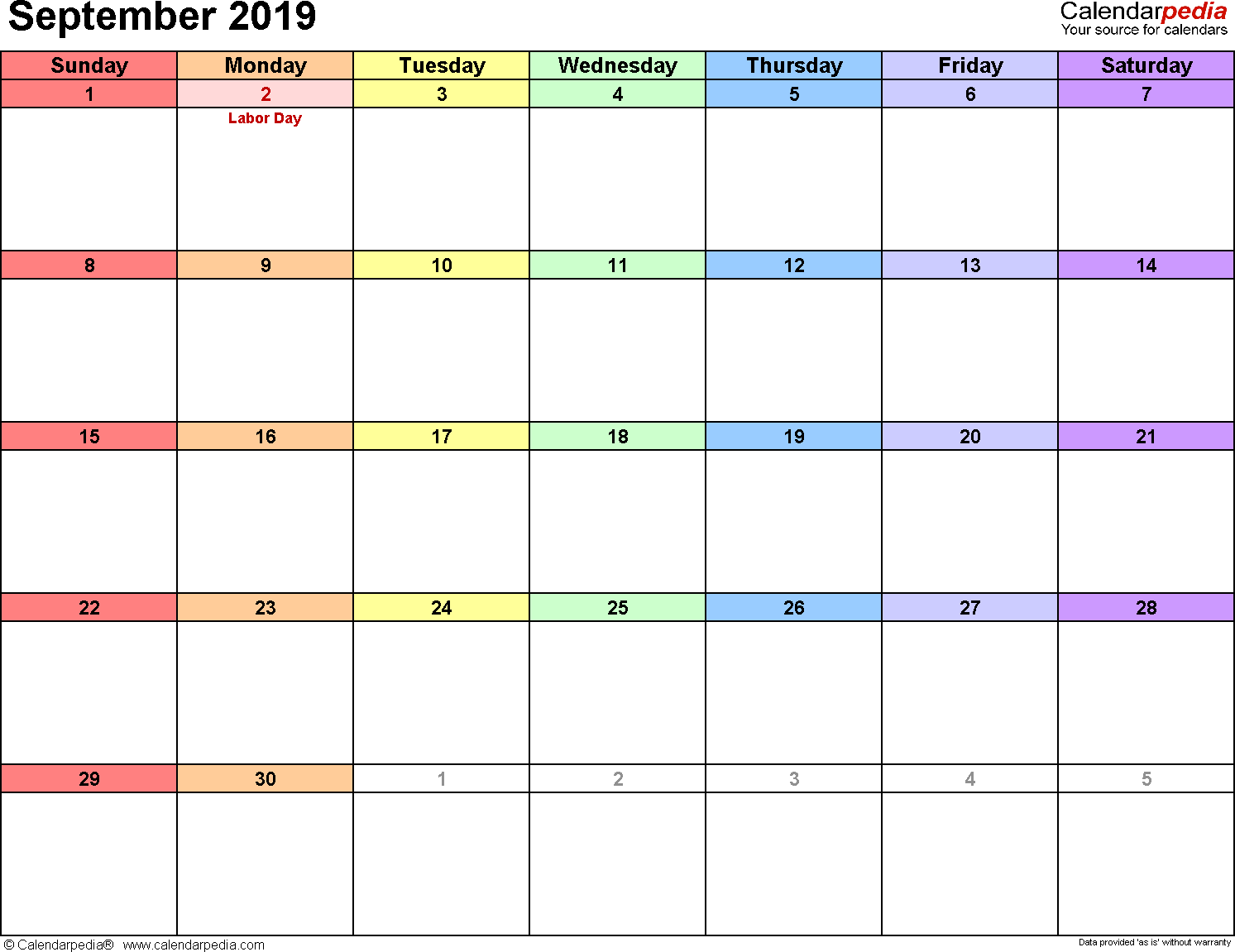 blank september 2019 calendar