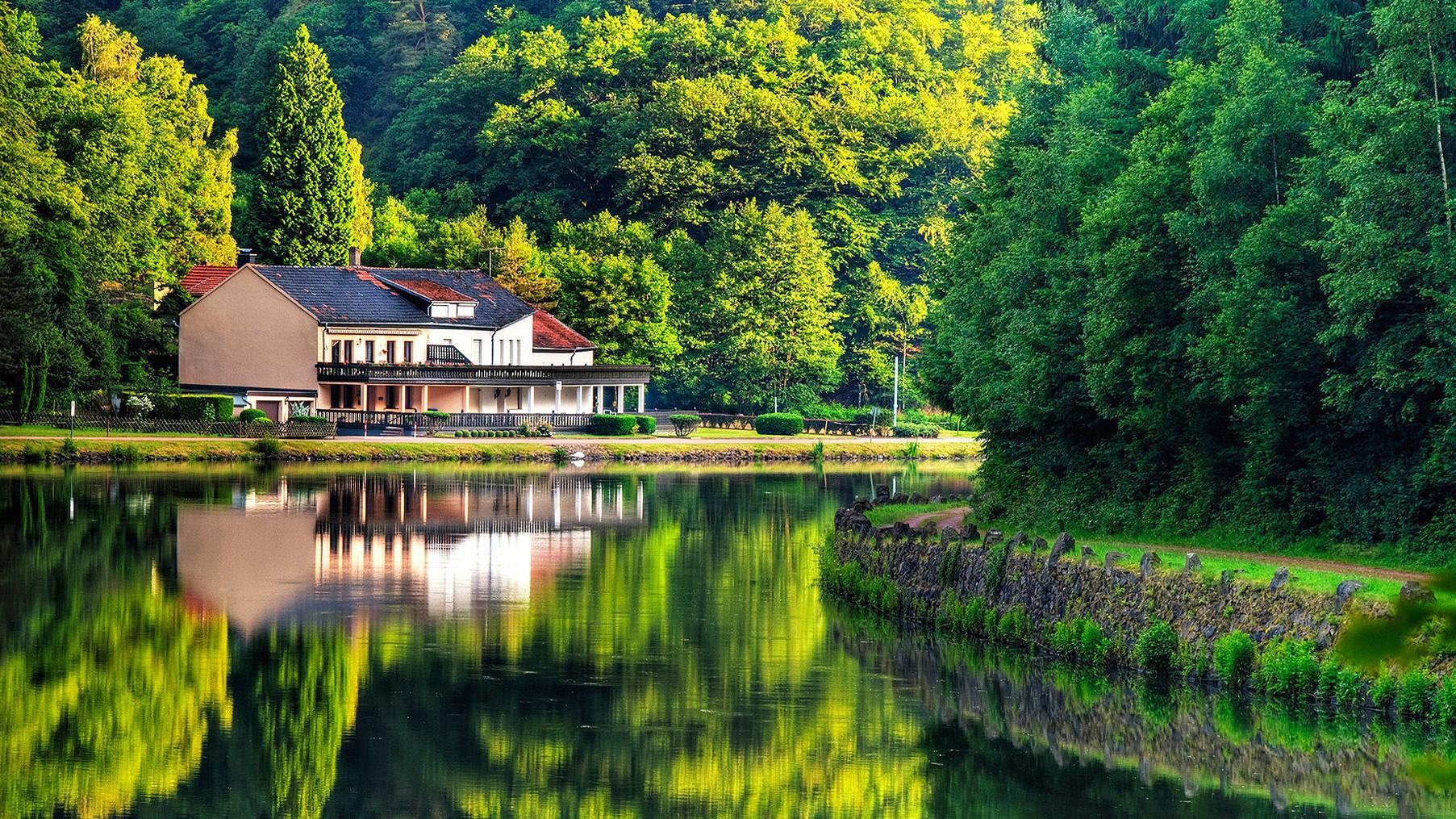 House, On, The, Lake, Shore, Cool Nature Wallpaper, Amazing