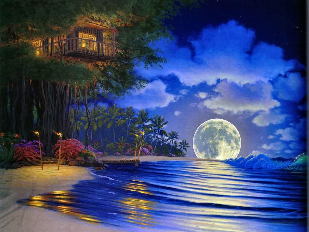 magical flower dreams. Wallpaper Desktop Wallpaper Free Online. Fantasy places, Beautiful moon, Landscape art