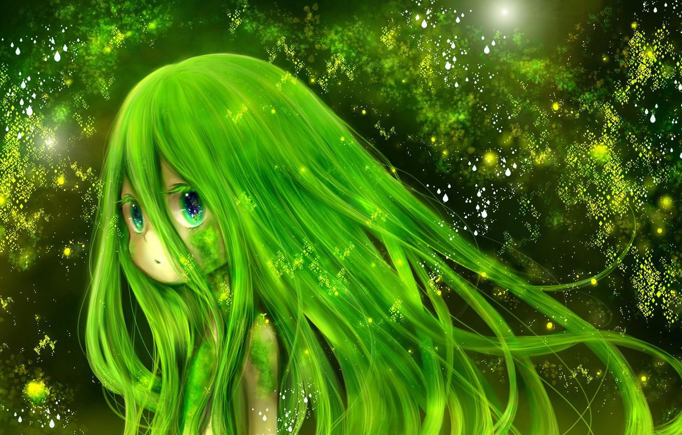 Wallpapers green, kawaii, girl, fantasy, nature, anime, beautiful