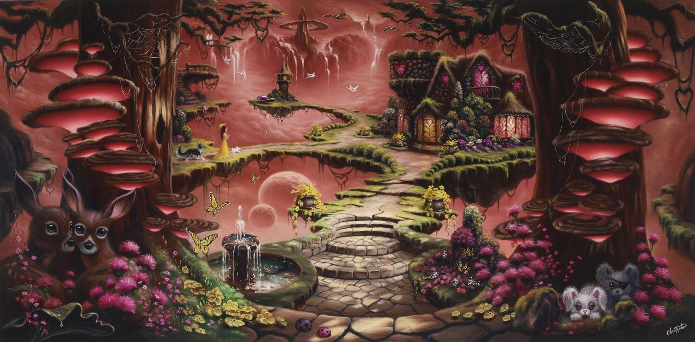 Christopher Pollari fantasy art fairytale waterfall sunset house
