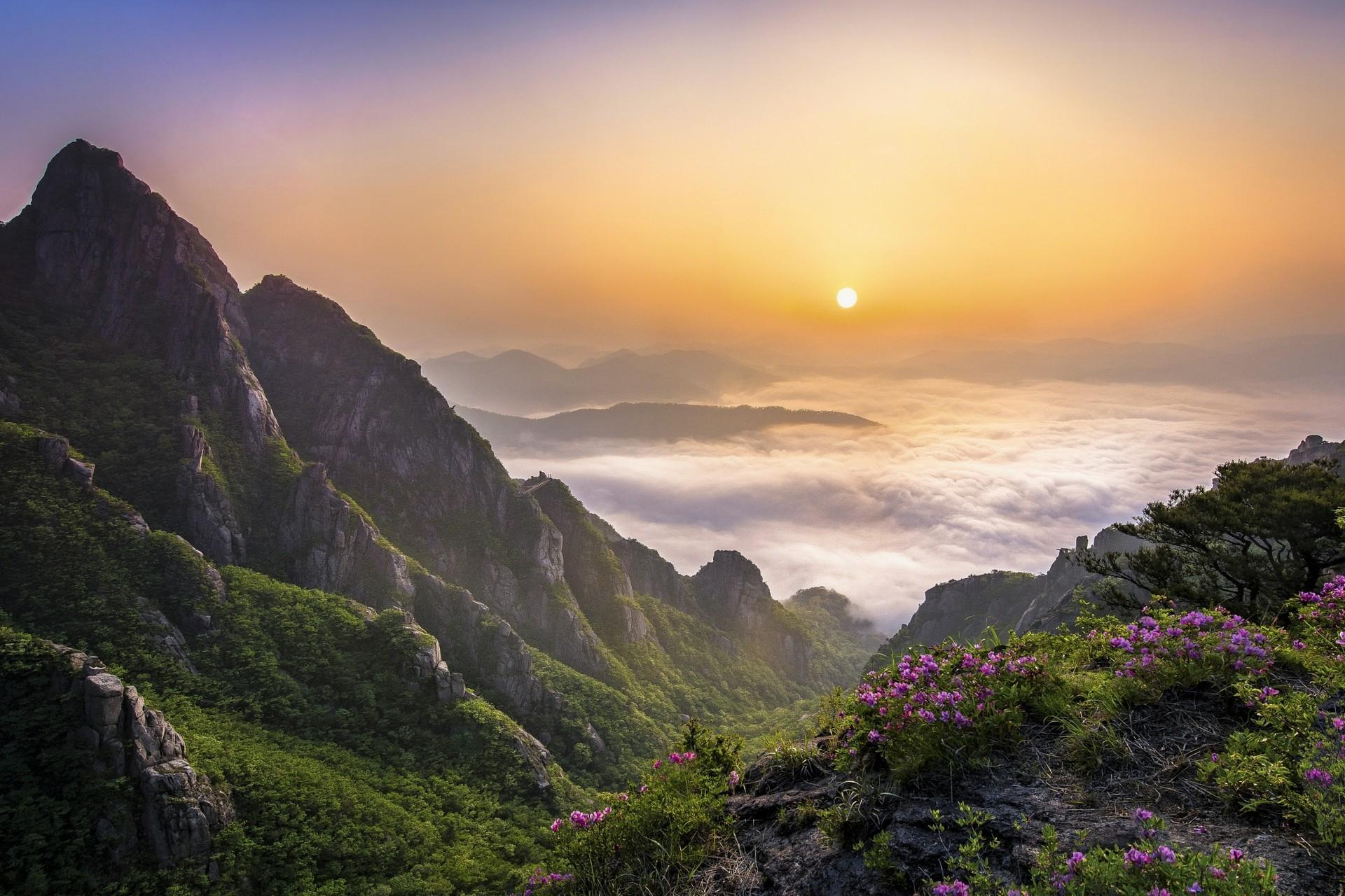sunrise, Morning, Mountain, Clouds, Nature, Landscape, South Korea