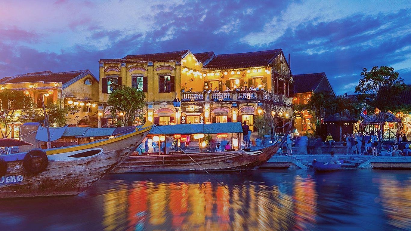 Boat Summer Vacation Party Blue Night Nature Dark. Desktop