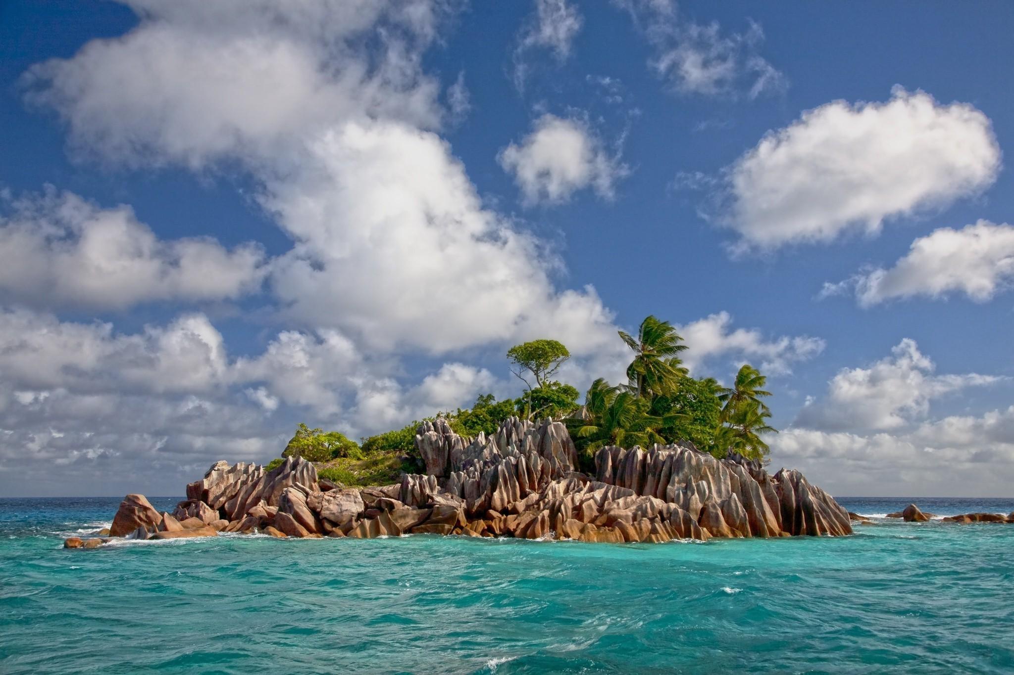 seychelles island sea tropical beach turquoise clouds exotic
