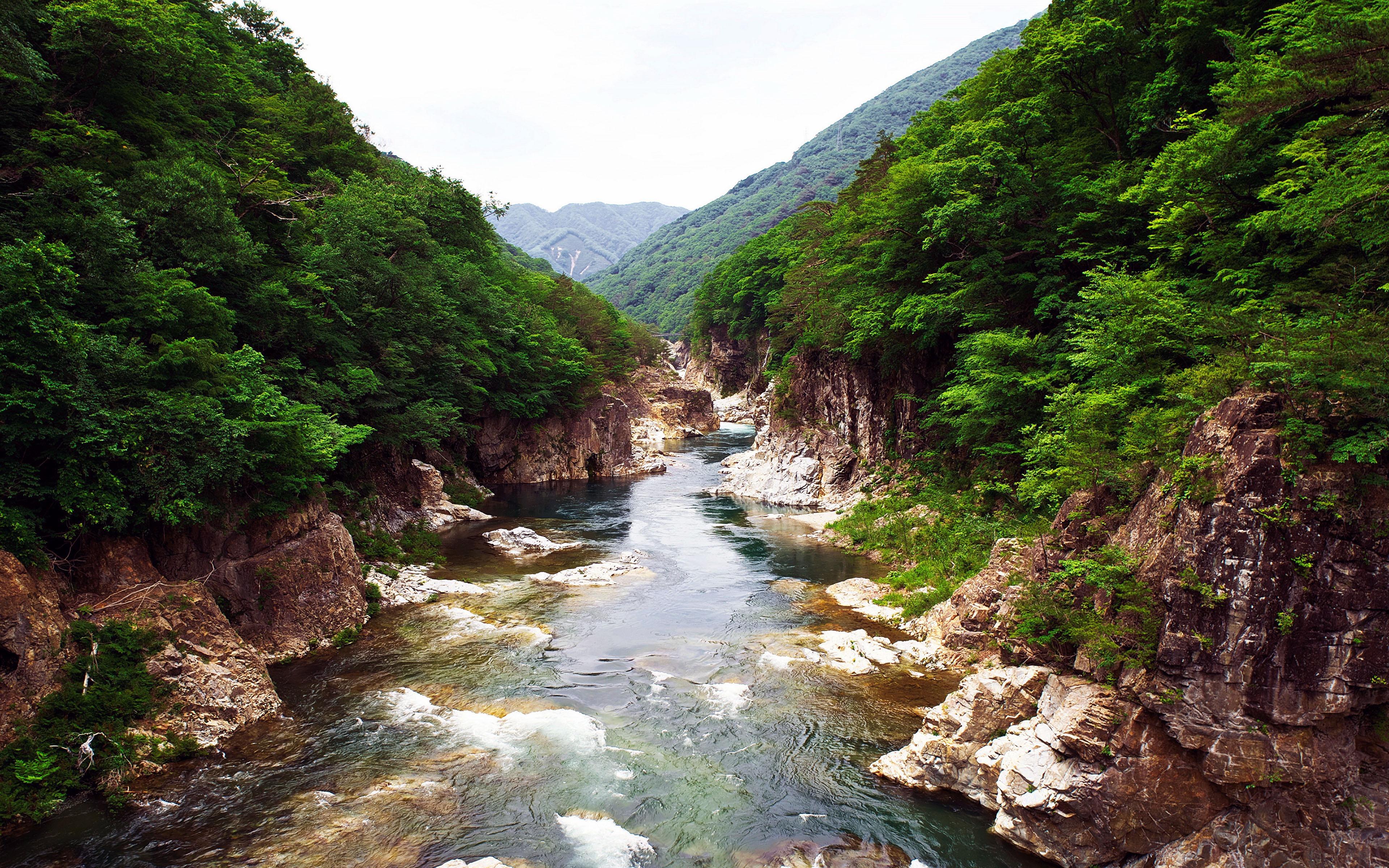 Download wallpaper Nikko National Park, 4k, mountain river, cliffs
