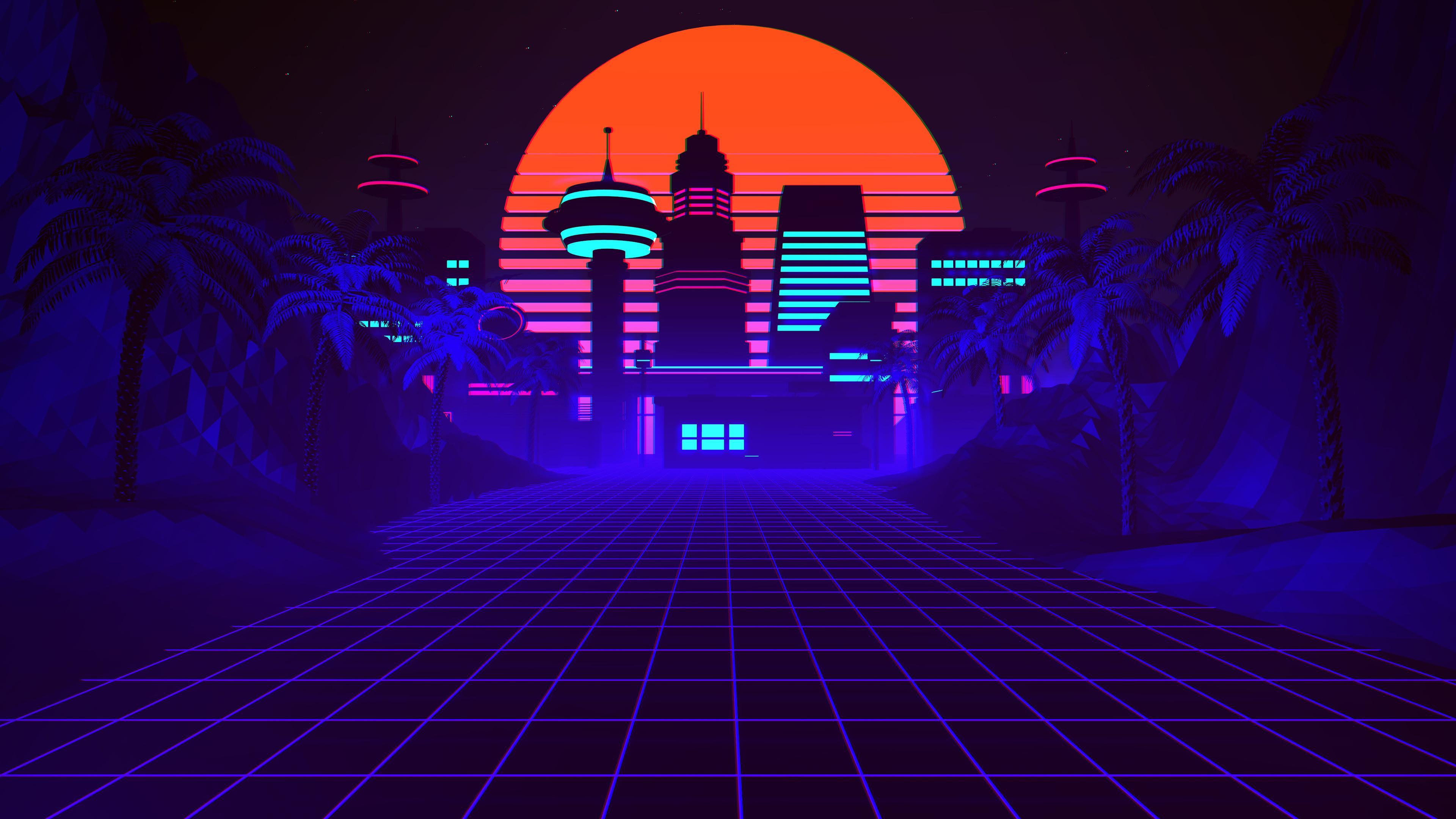 synthwave 4K wallpaper for your desktop or mobile screen free