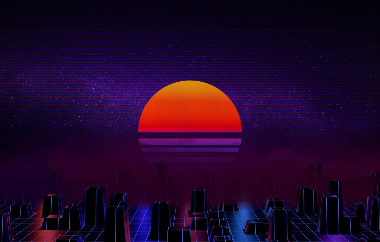 Wallpaper The sun, Music, Star, Background, 80s, Neon, 80's, Synth