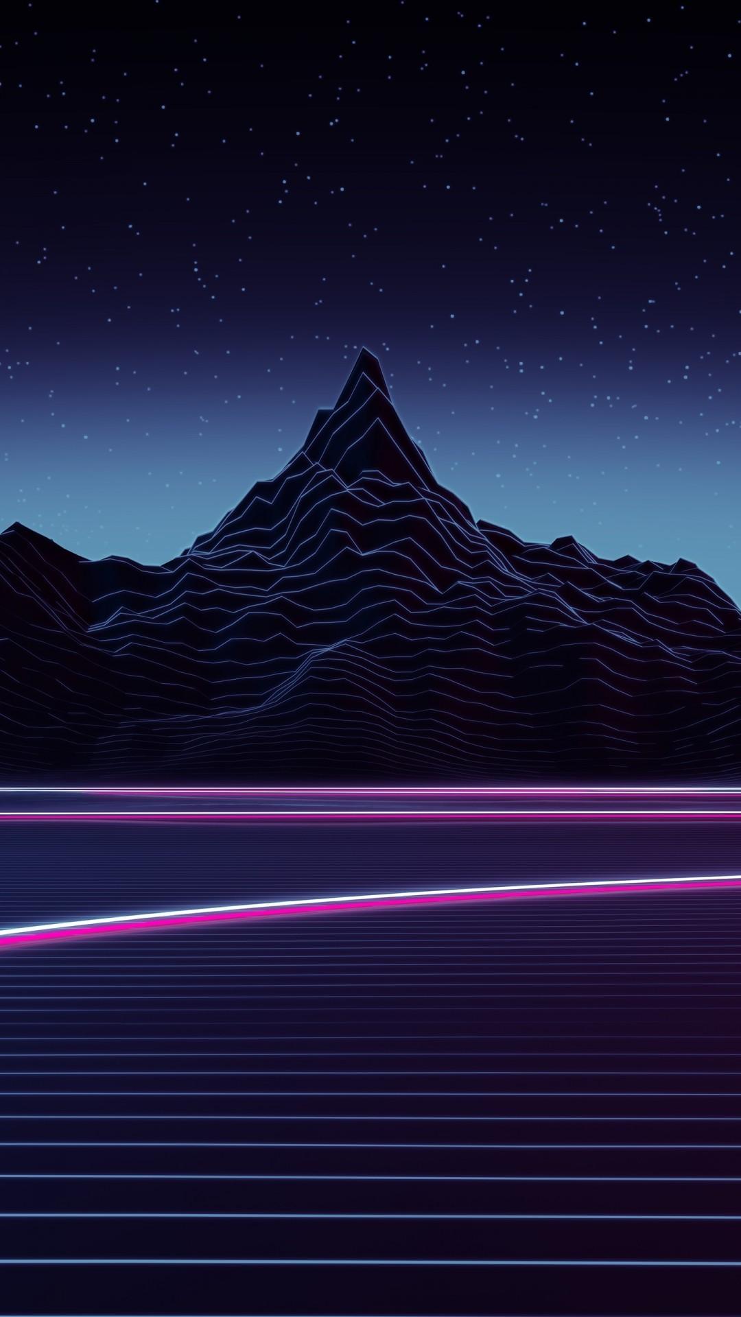 Download 1080x1920 Synthwave, Landscape, Neon Light, Mountain