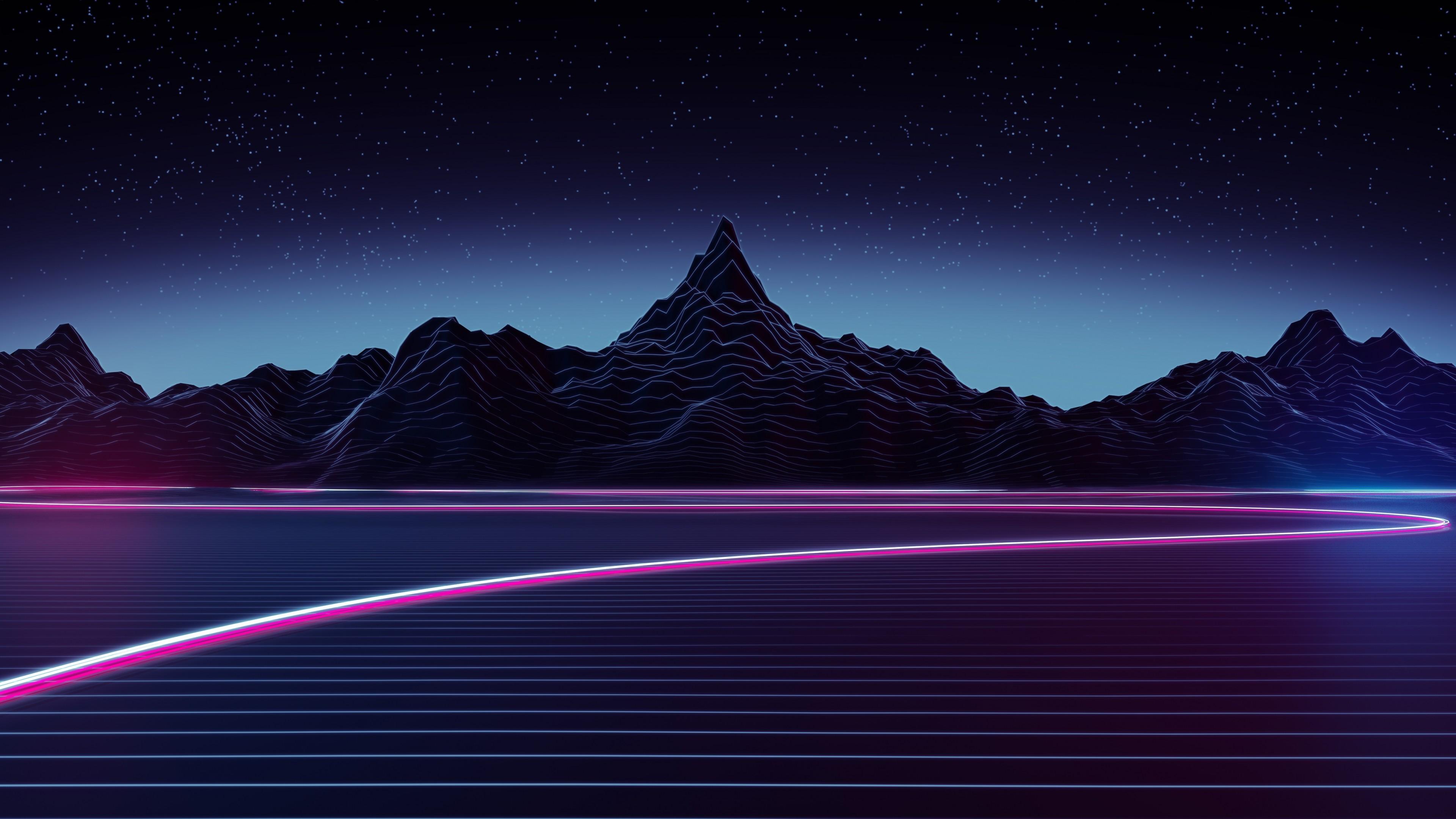 Download 3840x2160 Synthwave, Landscape, Neon Light, Mountain