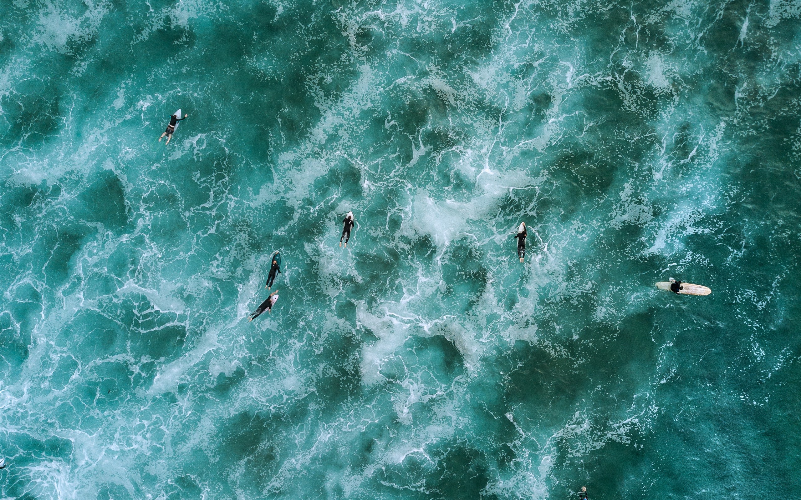 Wallpaper Blue sea, surfing, waves, top view, drone photography
