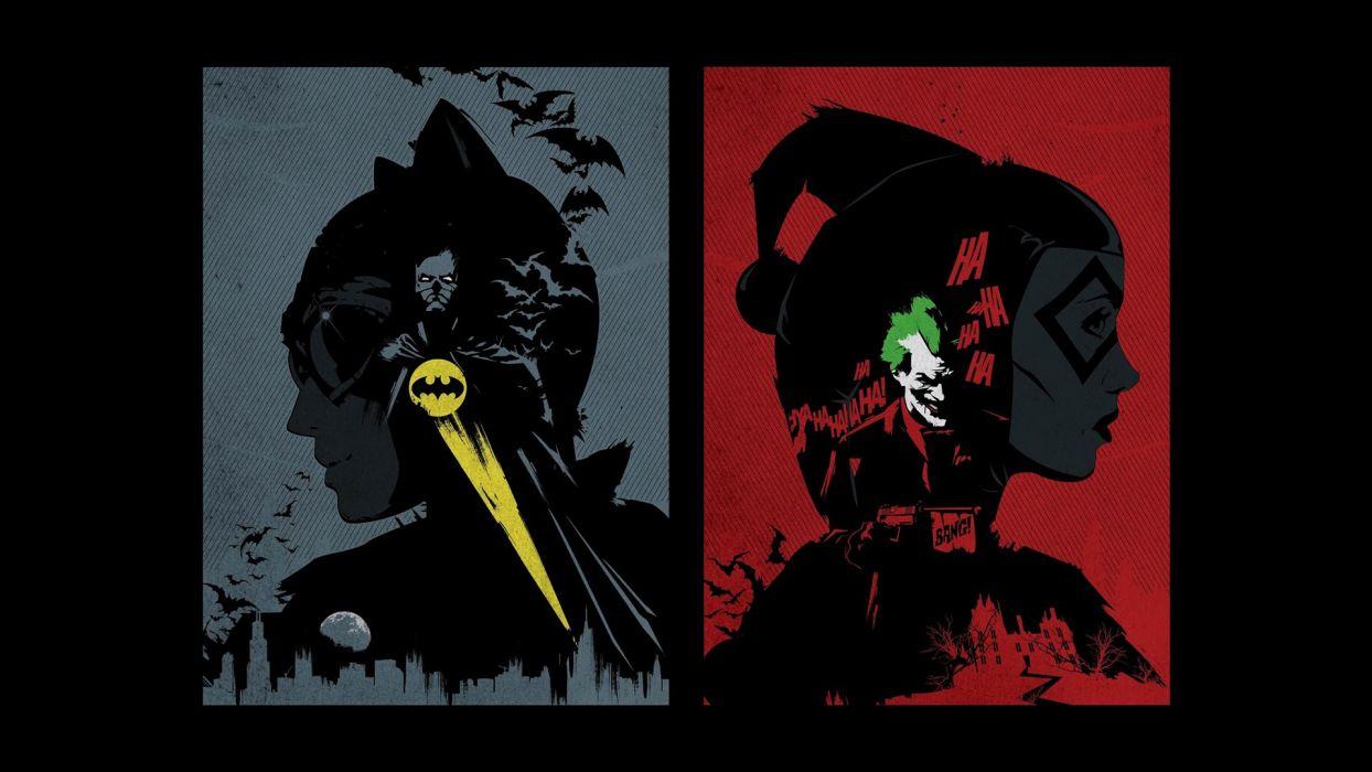 Batman DC Comics comics The Joker Harley Quinn Catwoman fan art wallpaperx1080