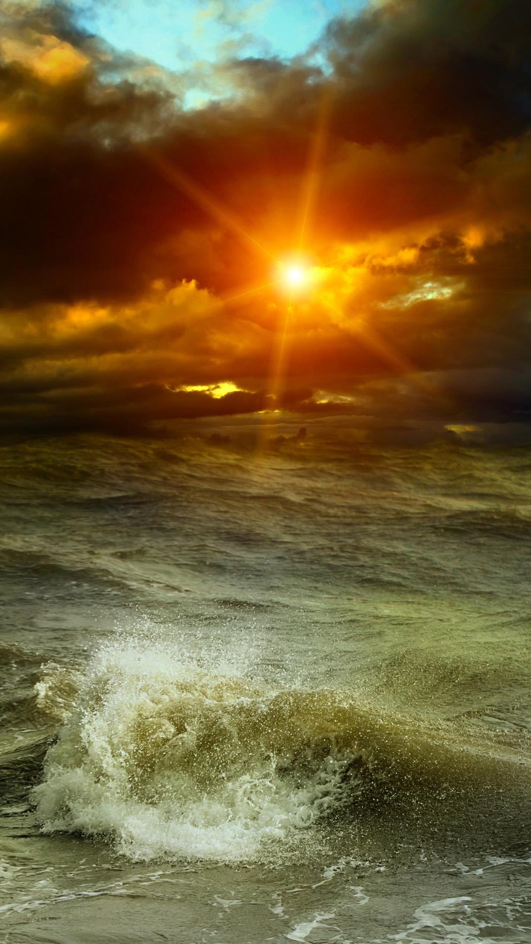 Sunset at sea Flares Android wallpaper HD wallpaper