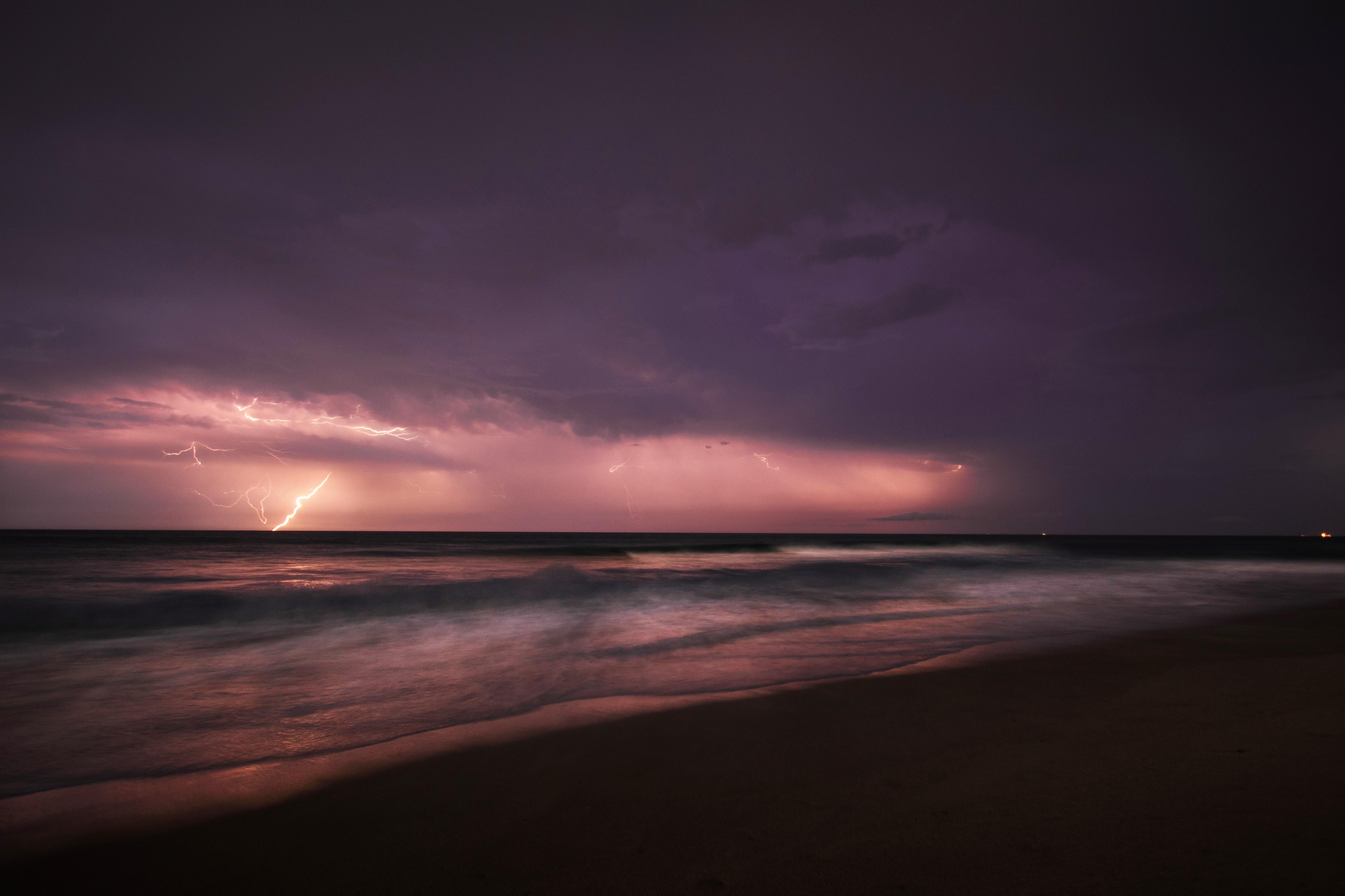 5308x3539 #purple, #thunderstorm, #storm, #beach, #ocean
