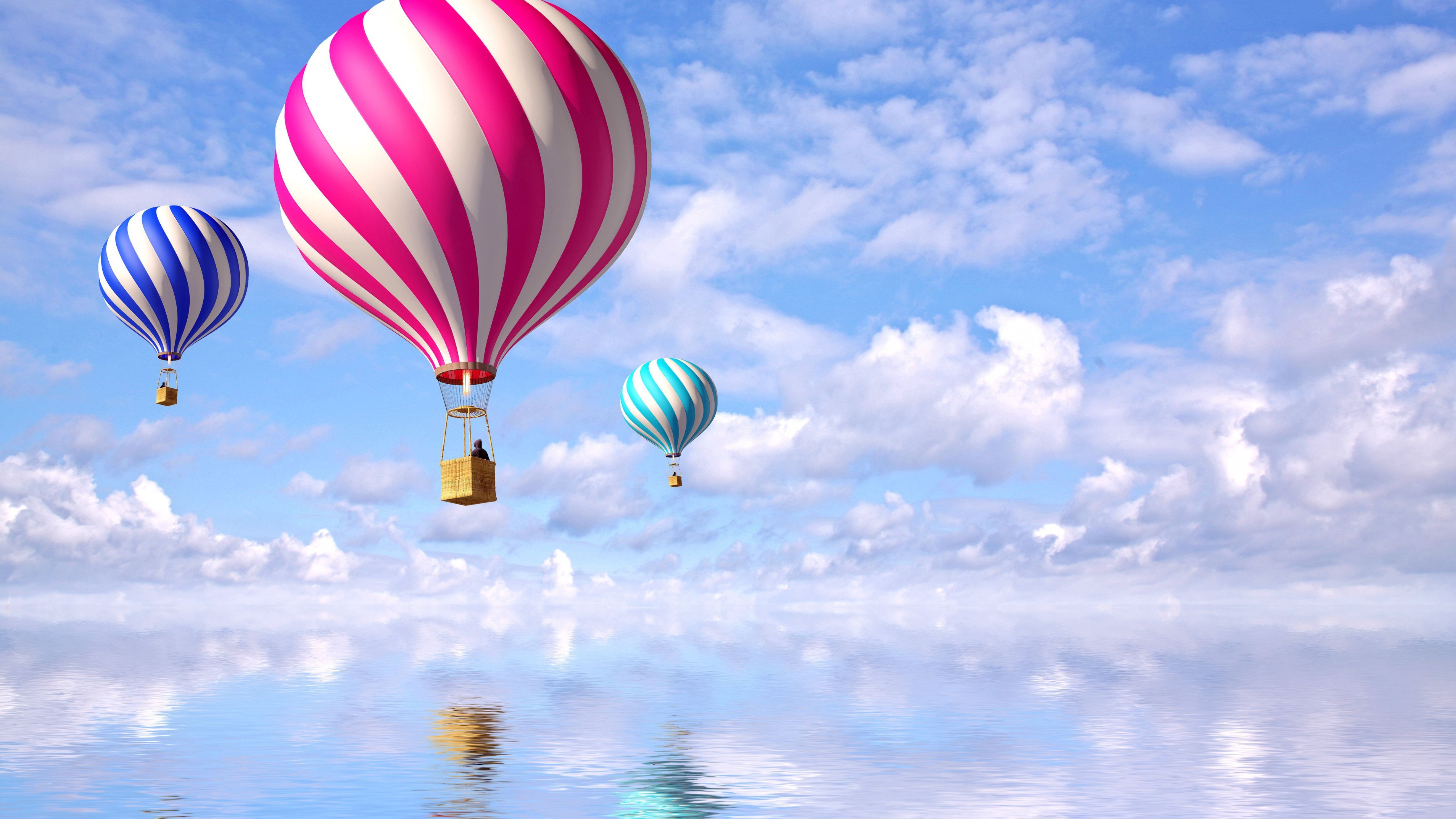 Wallpaper Hot air balloons, Colorful, Reflections, Clouds, 4K