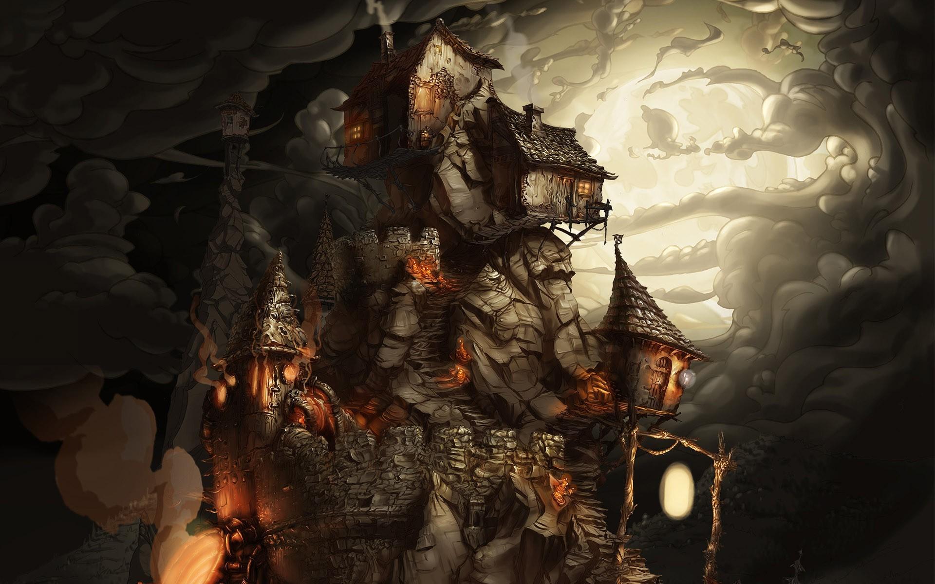 house castle fantasy art lantern wallpaper and background