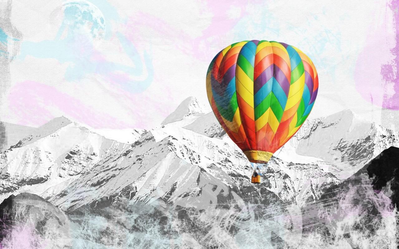 Peaks Colorful Hot Air Balloon wallpaper. Peaks Colorful Hot Air