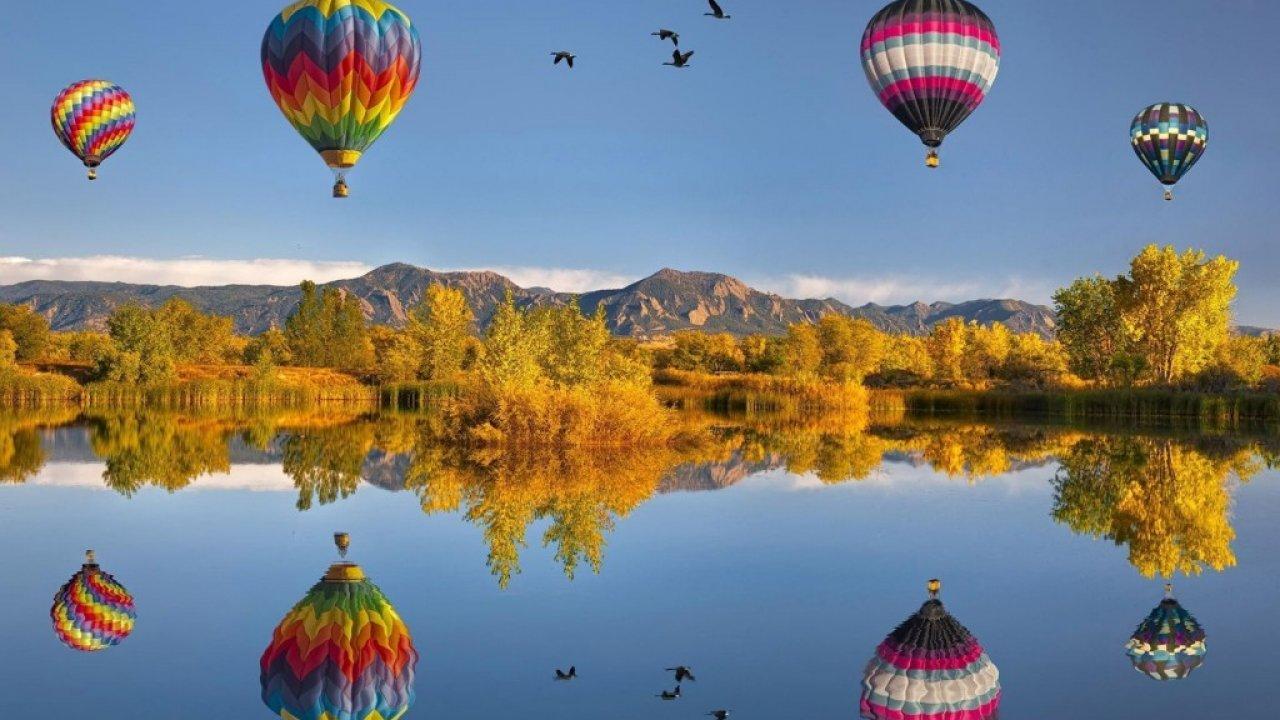 Reflections, Of, Hot, Air, Balloons, Wide, HD, New, Wallpaper