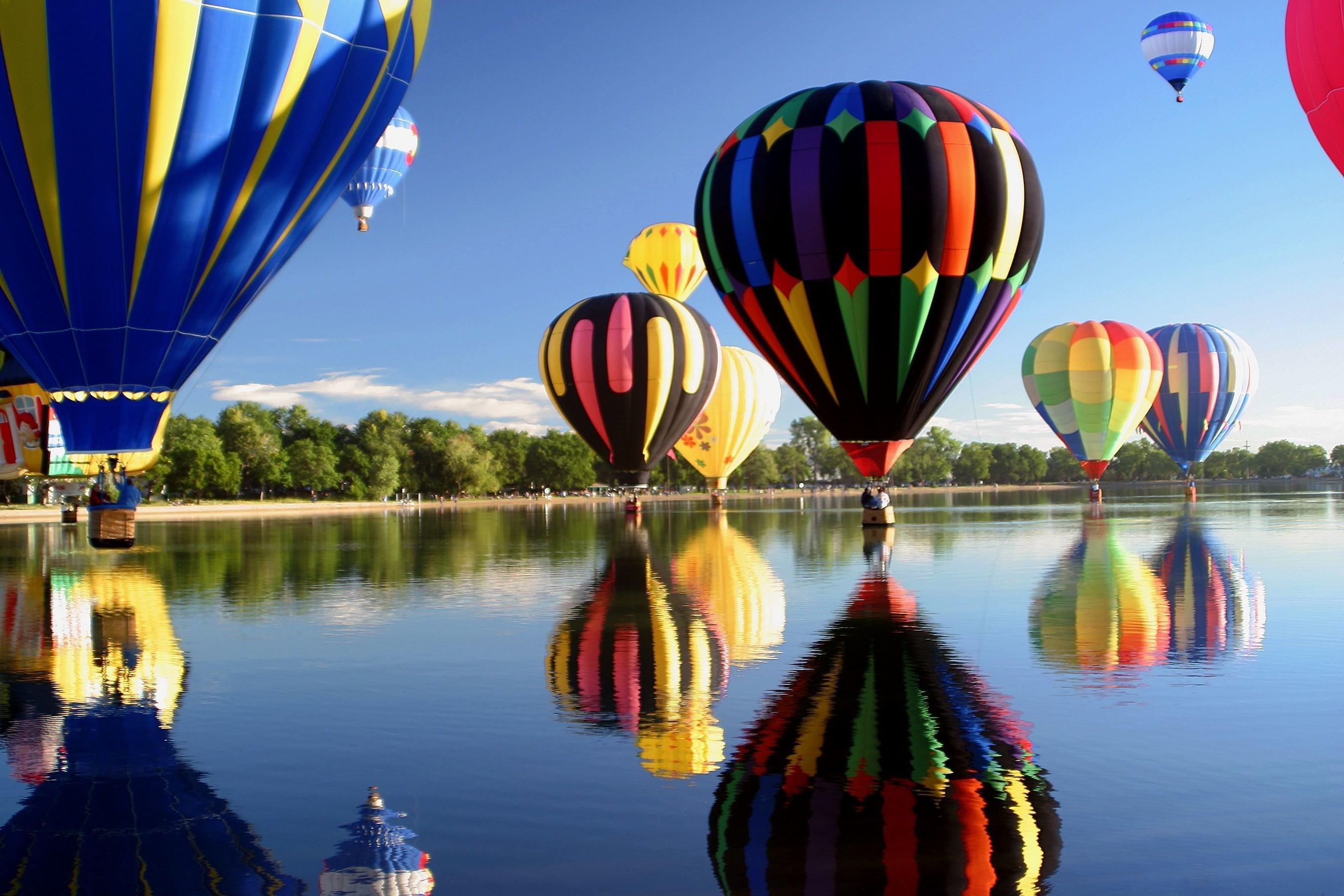 hot air balloons river colorful wallpaper and background