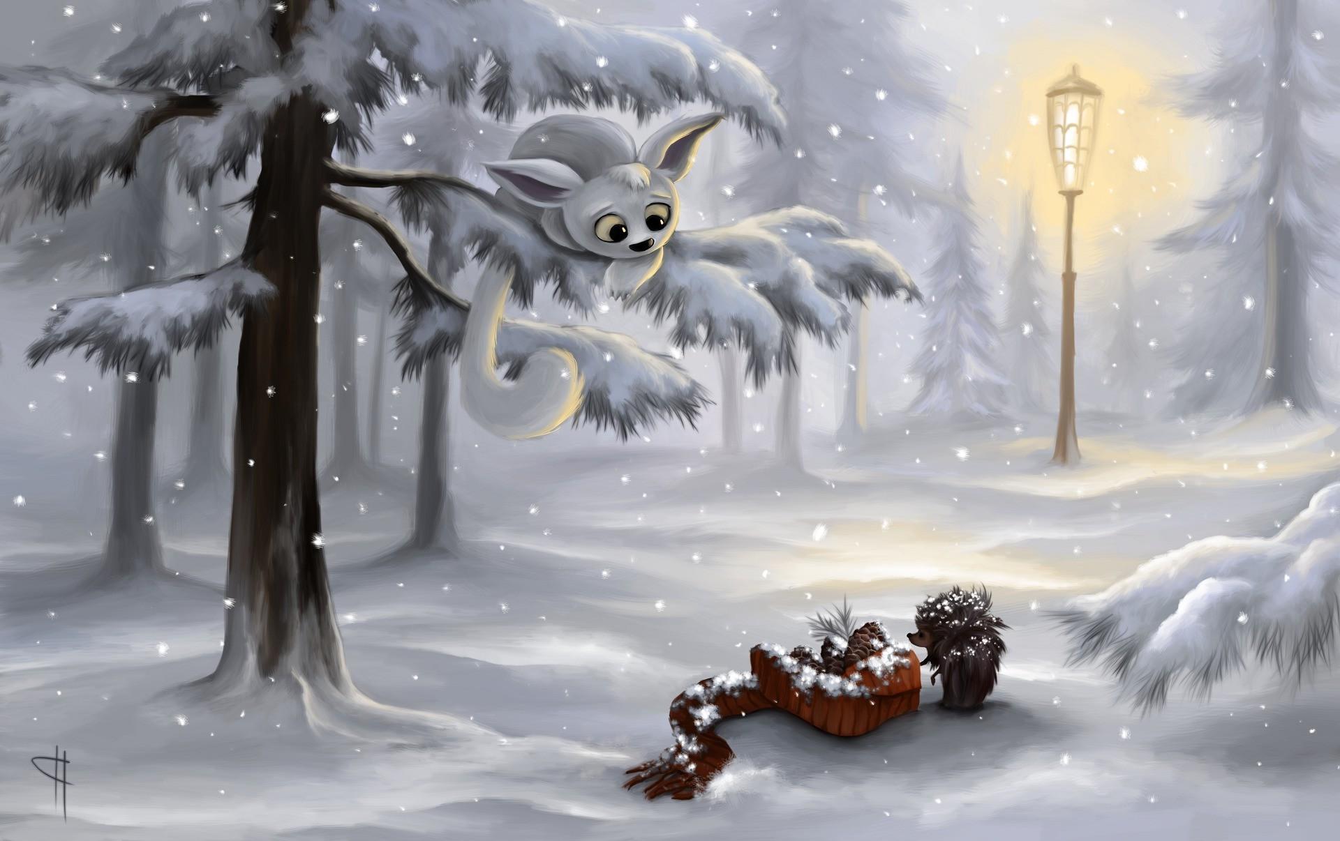 fantasy art winter lantern wallpaper and background. Nature