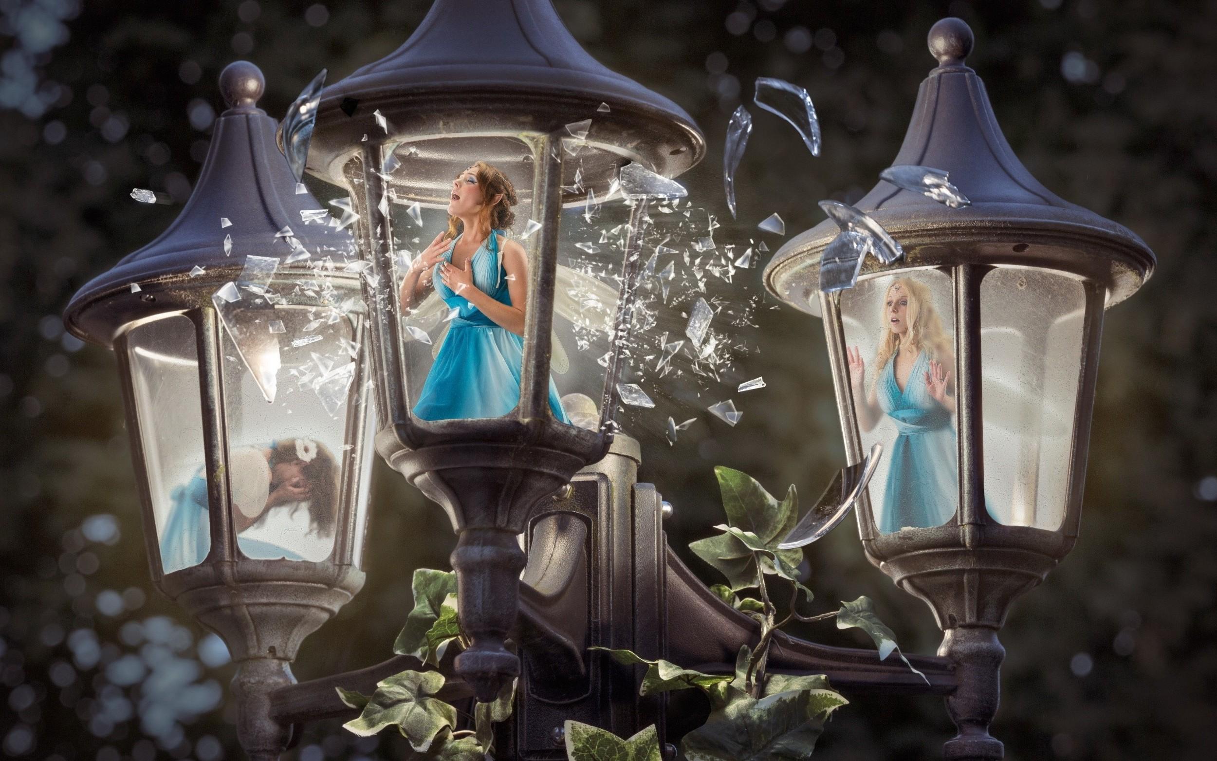 digital Art, Women, Lantern, Fantasy Art, Bokeh, Broken Glass