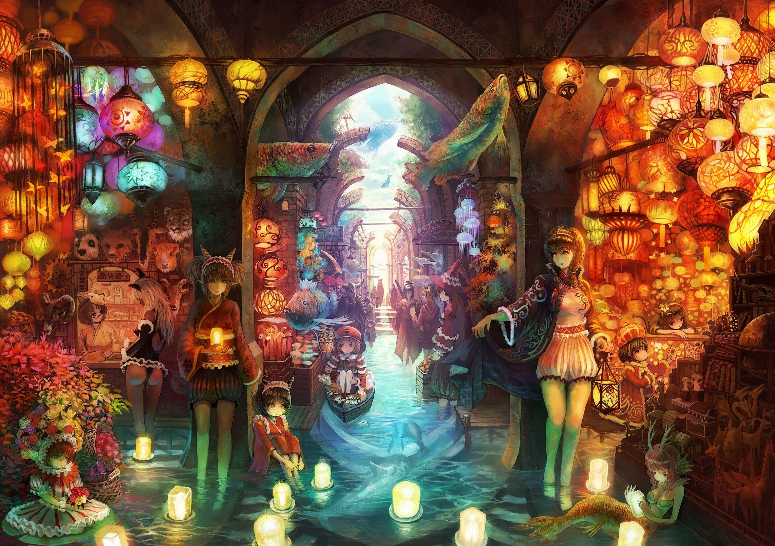 Magic Alley) water anime shop Pixiv Fantasia chinese lantern. Art