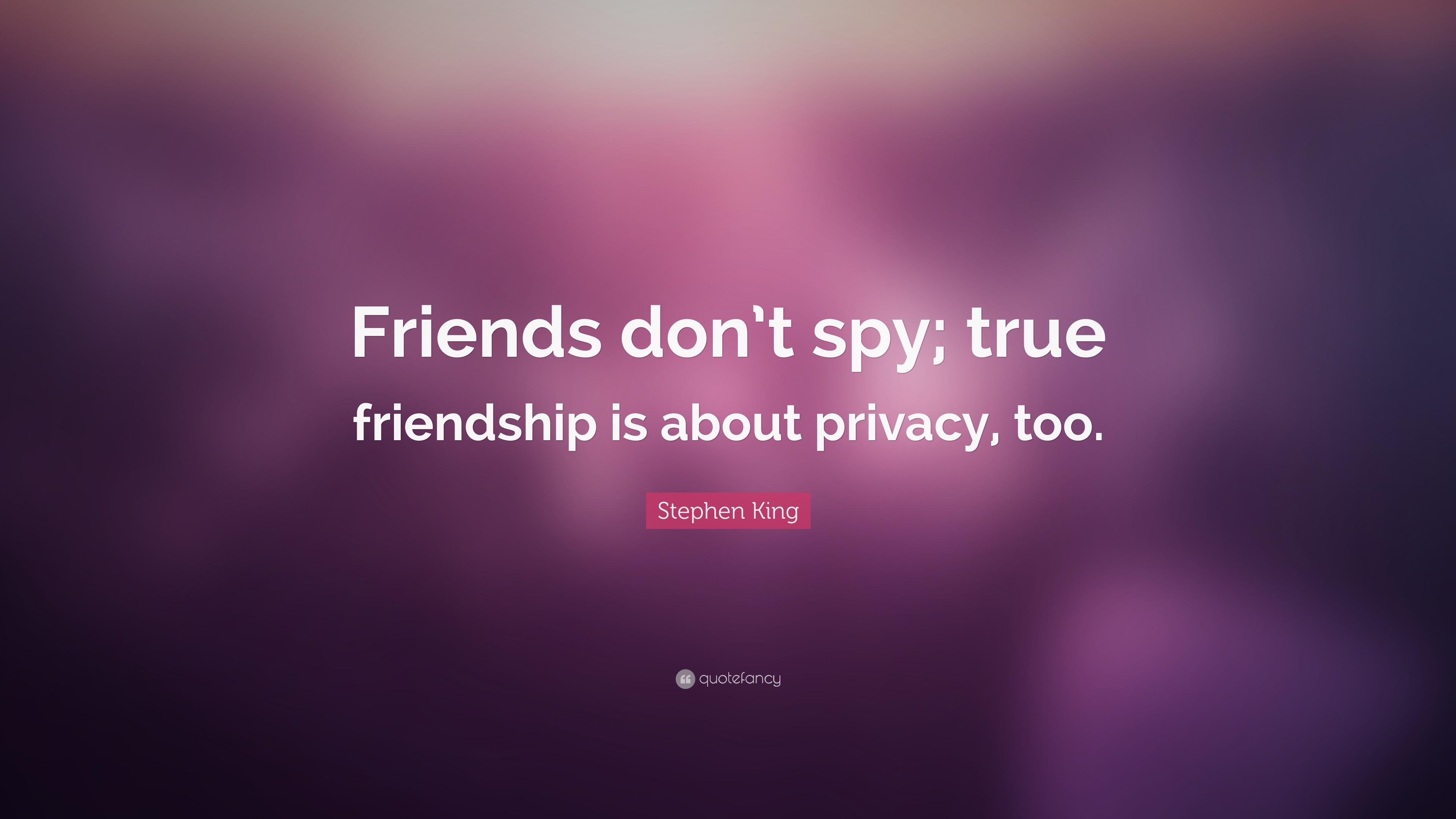 Stephen King Quote: “Friends don't spy; true friendship is about