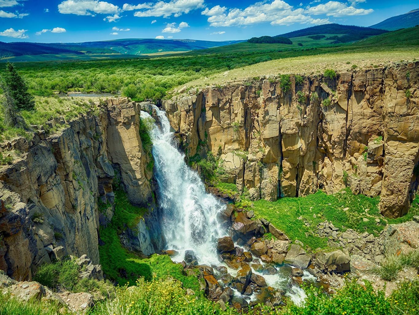 Desktop Wallpaper USA Colorado Cliff Nature Waterfalls landscape