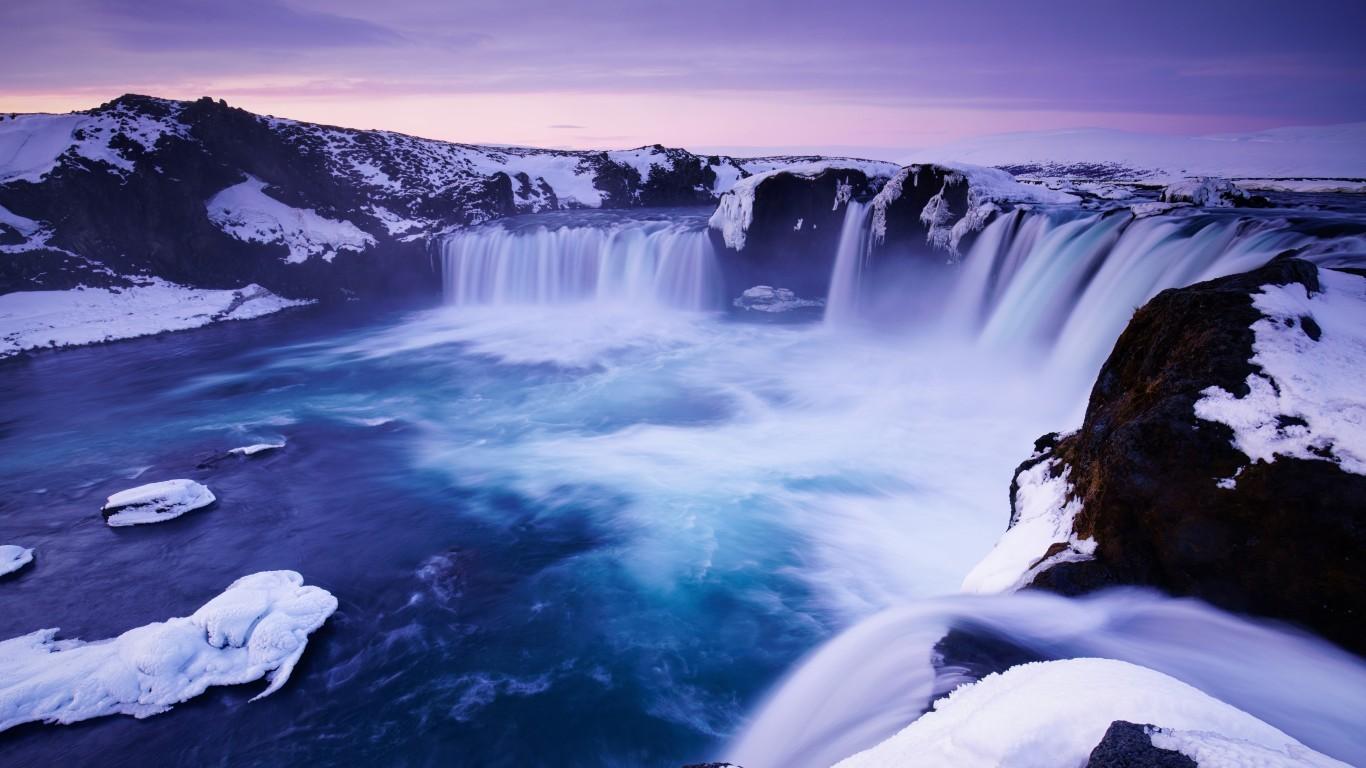 Download 1366x768 Iceland Godafoss, Waterfall, Scenic, Pretty, Snow