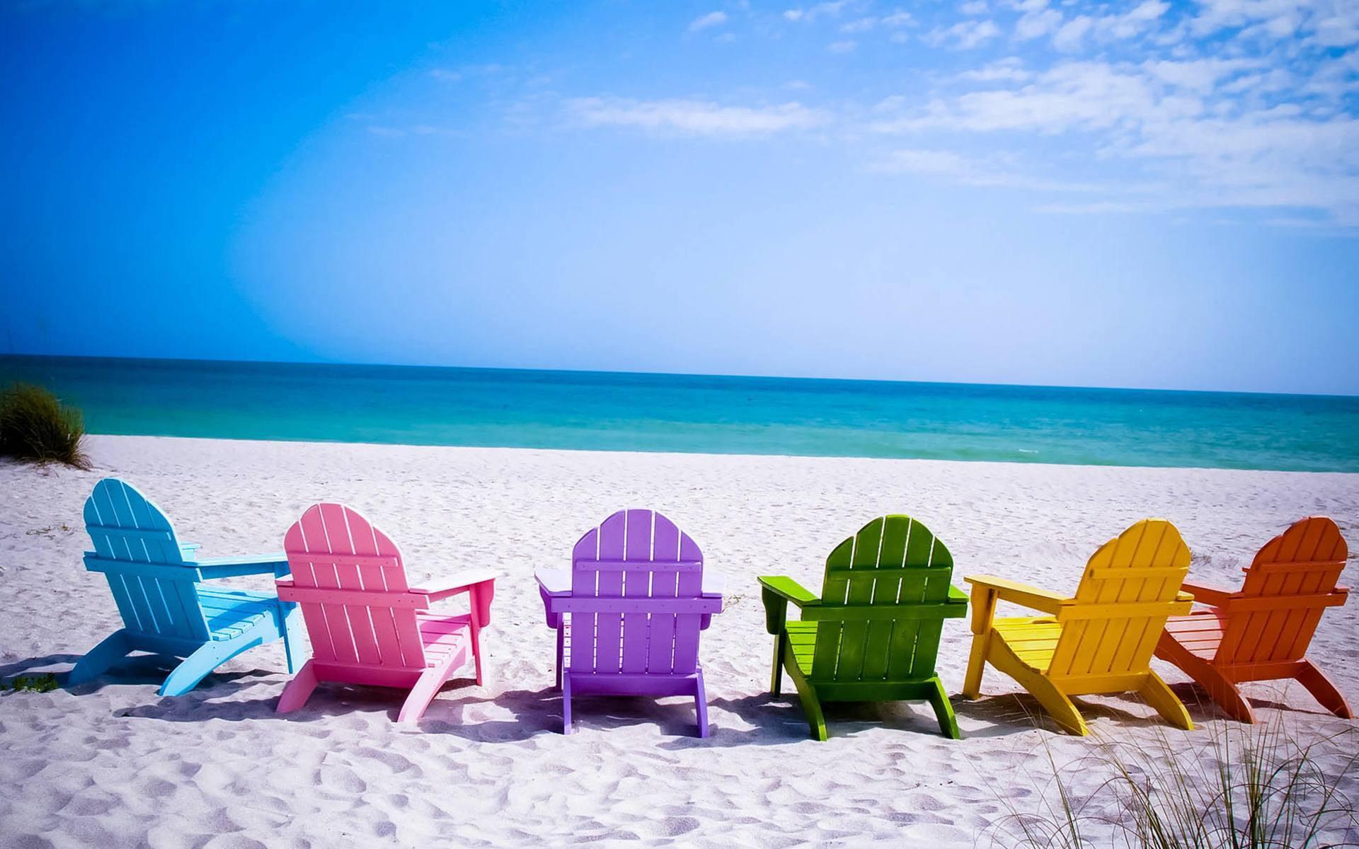 Six assorted colored Adirondack chairs near seashore HD wallpaper
