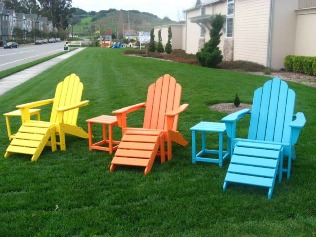 Colorful Adirondack Chairs With Tables Of Outdoor Furniture