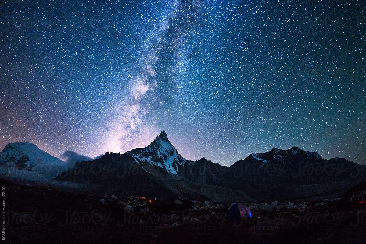 Landscape With Sky Full Of Stars In The Mountains