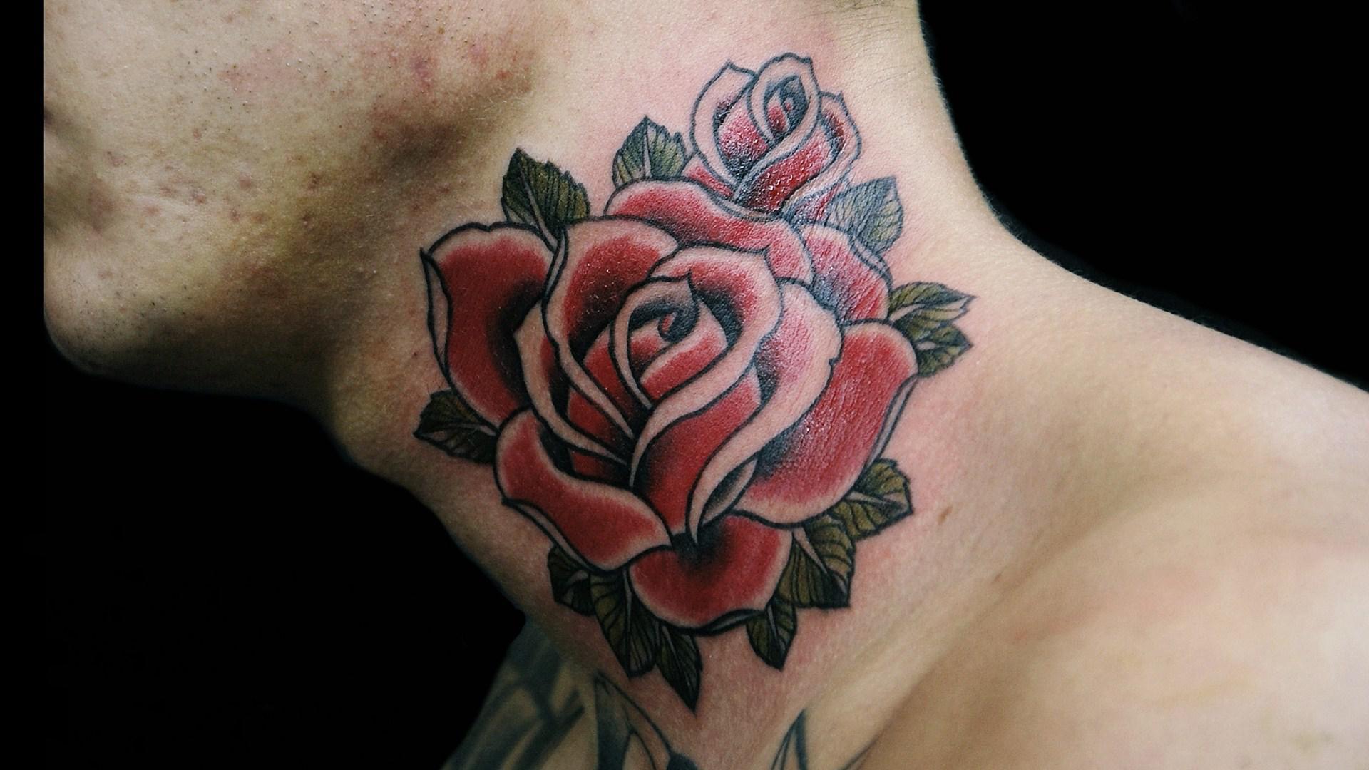 HD Men Tattoos On Neck Rose Wallpaper