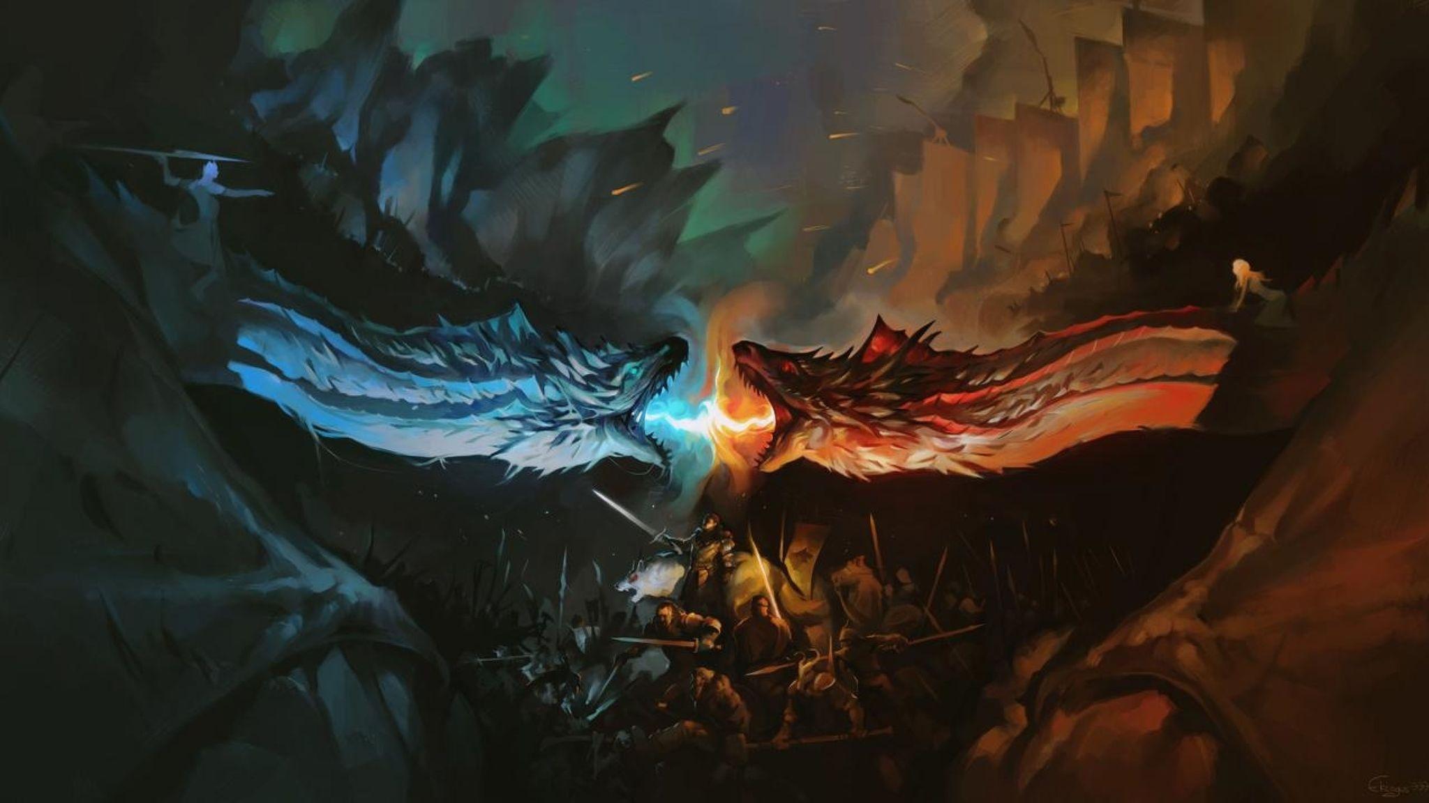 Ice Fire Dragon Game Of Thrones 8k 2048x1152 Resolution HD